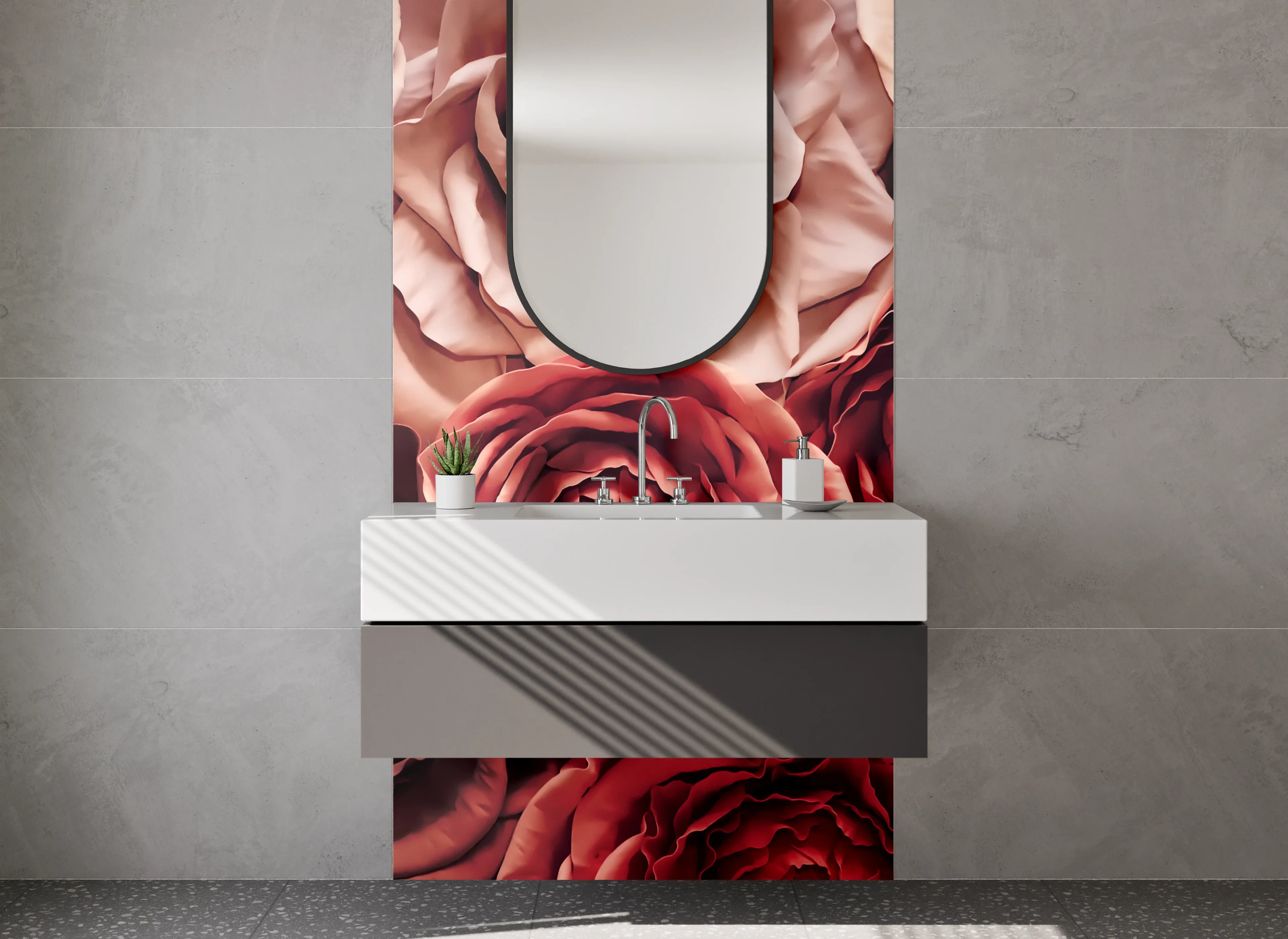 Waschbecken-Rückwand - Romantische Rosen Blütenmeer Fotokunst