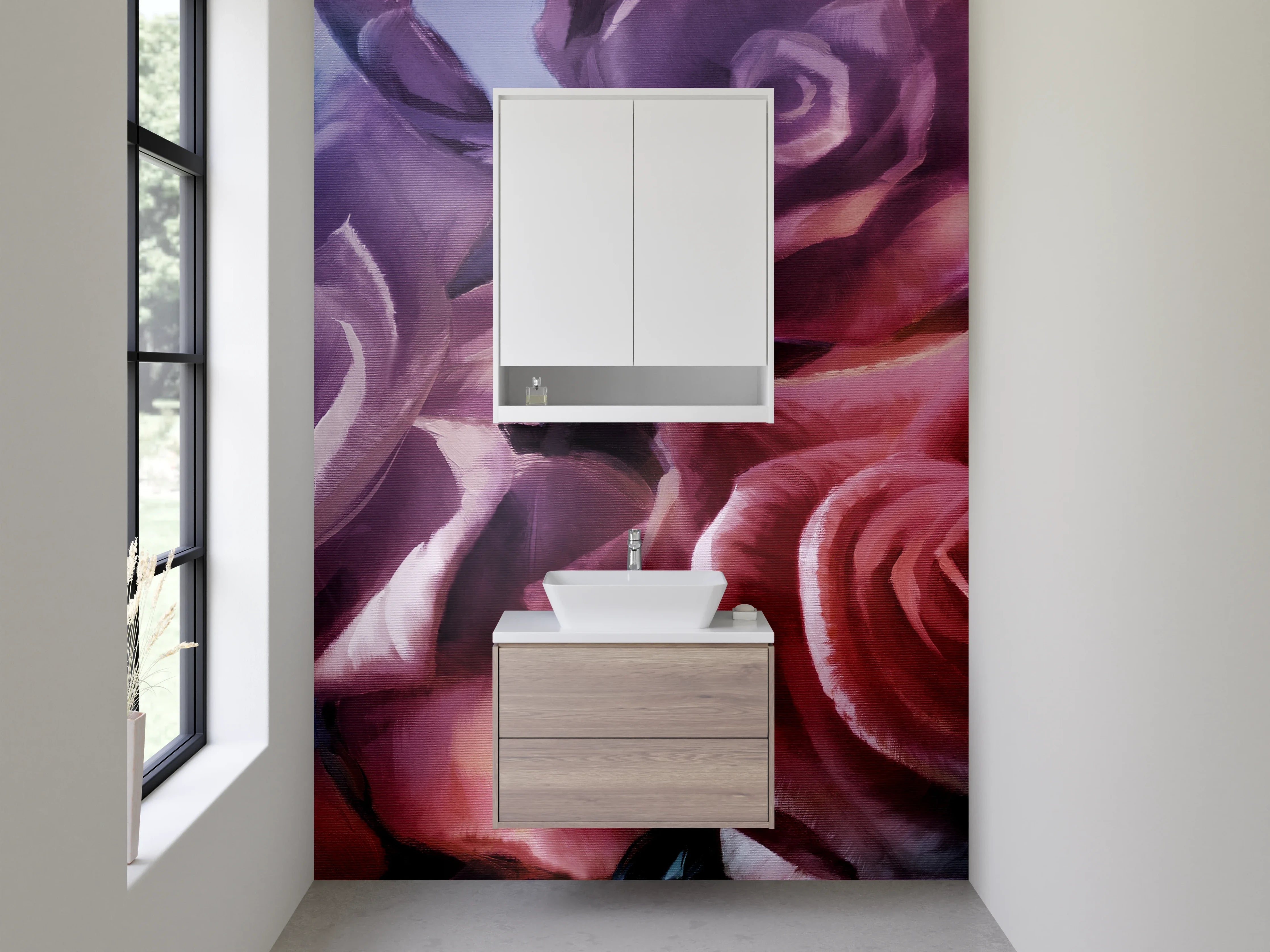 Waschbecken-Rückwand - Romantische Rosen Malerei in Pastellfarben