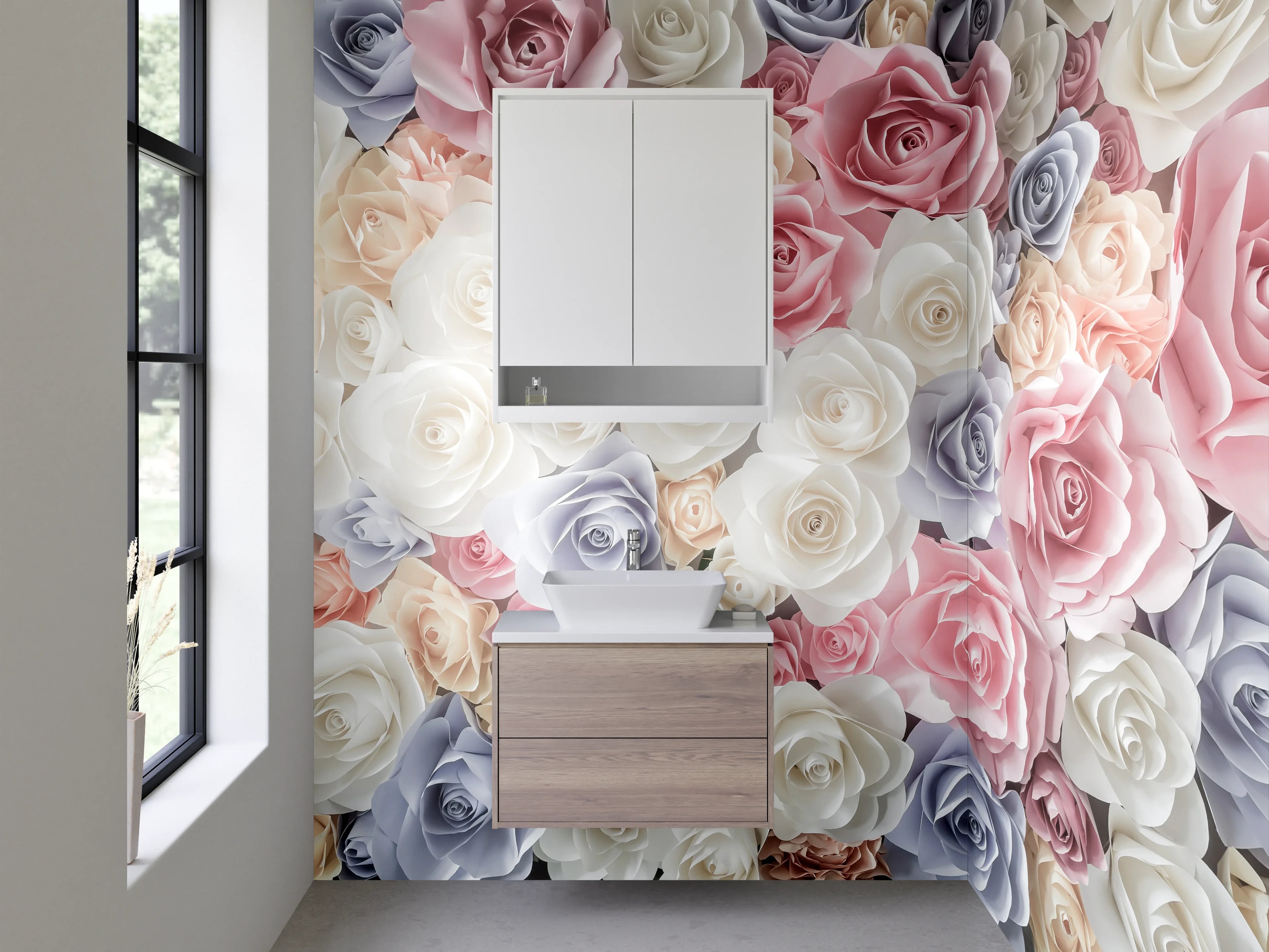 Waschbecken-Rückwand - Romantische Rosen Wanddeko Pastell