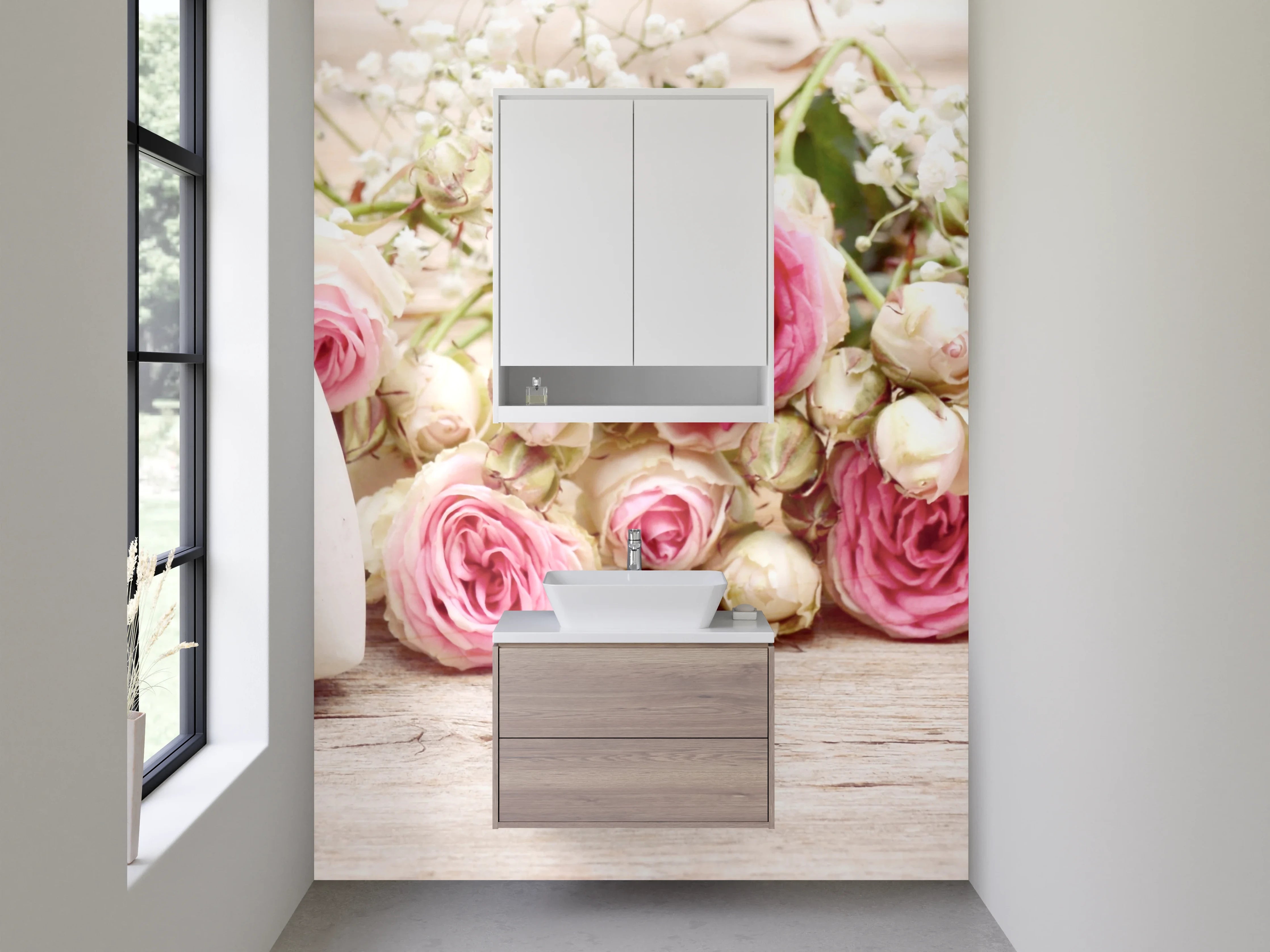 Waschbecken-Rückwand - Romantische Rosen und Herz Deko