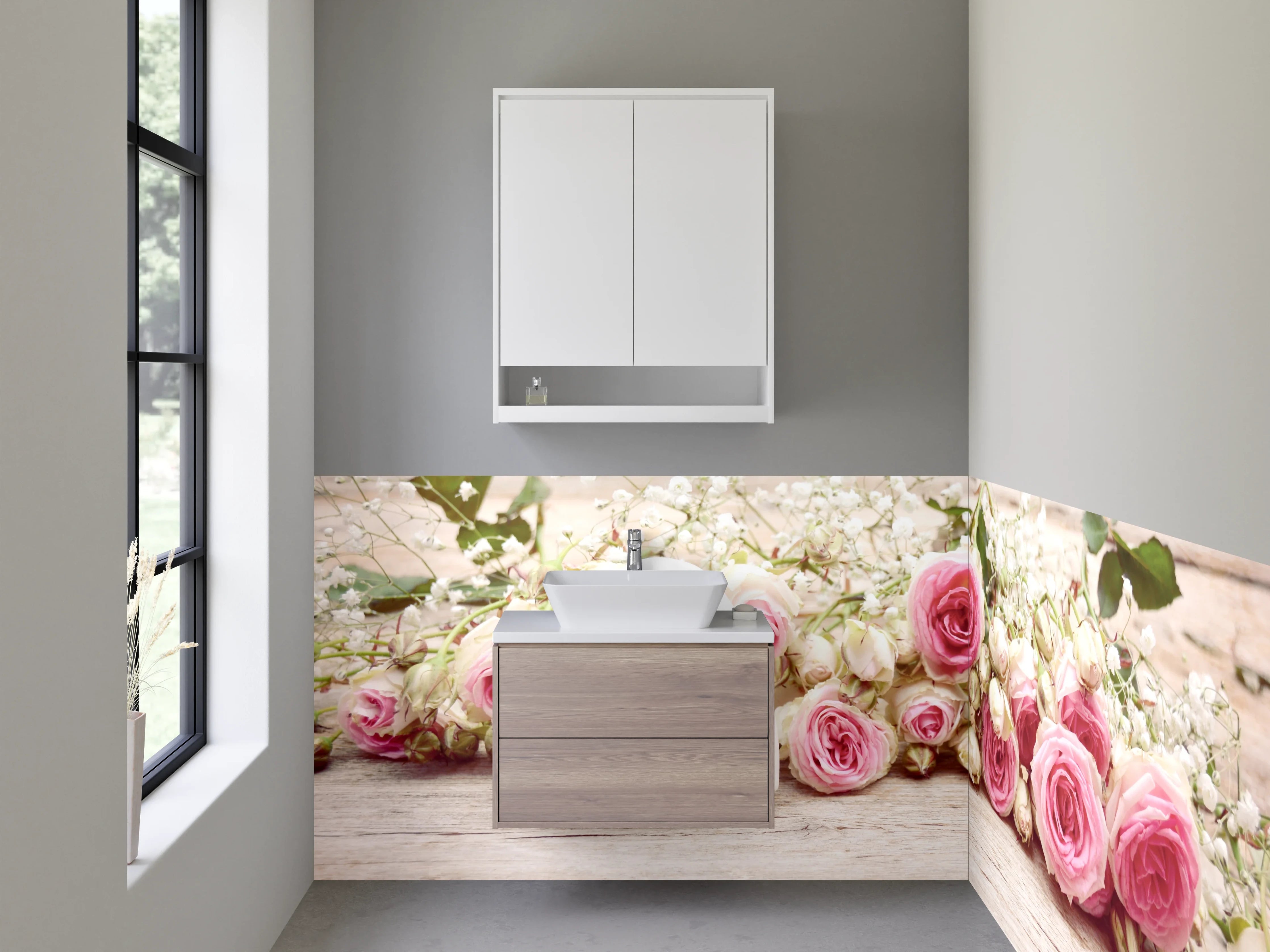 Waschbecken-Rückwand - Romantische Rosen und Herz Deko
