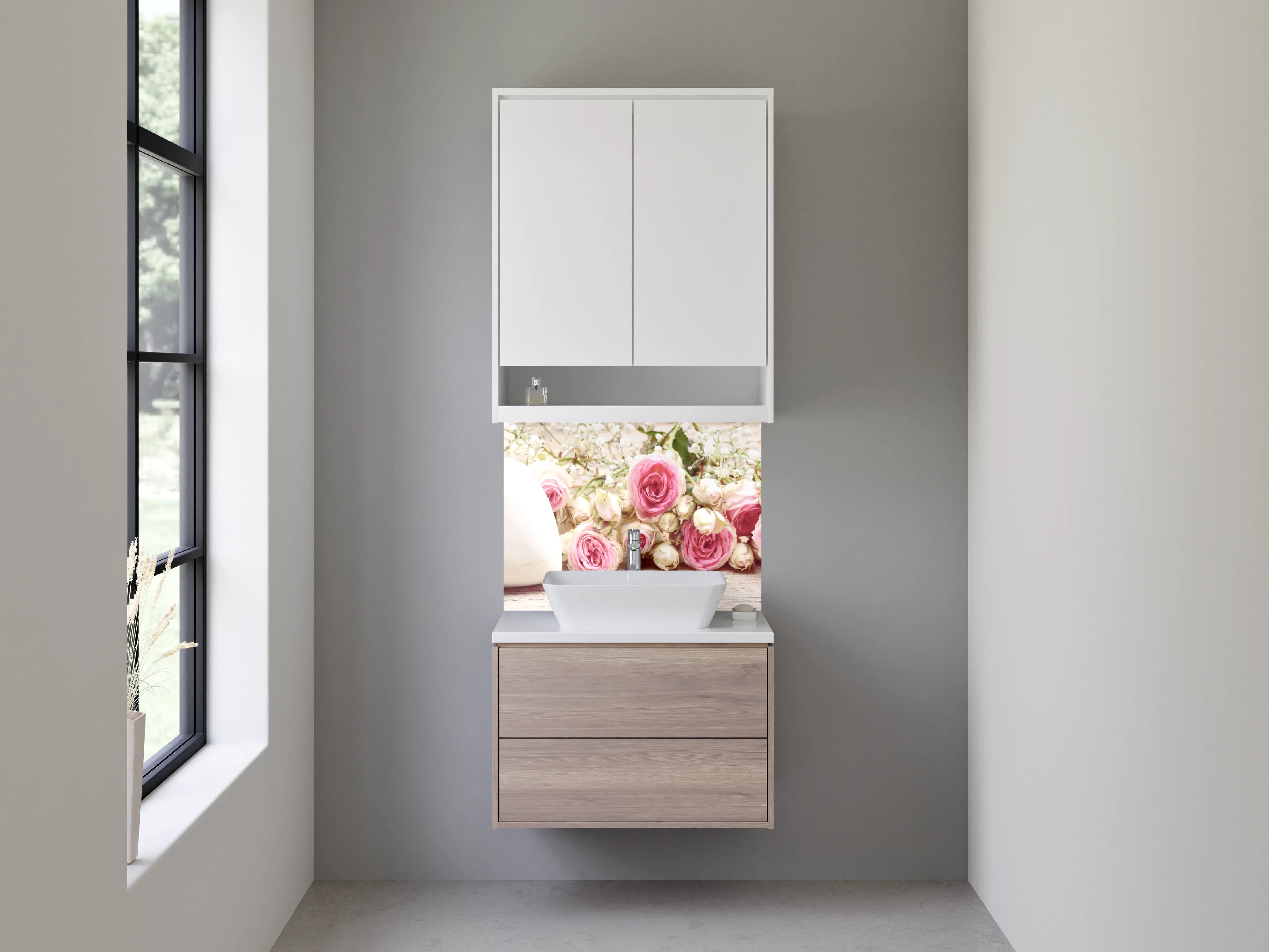 Waschbecken-Rückwand - Romantische Rosen und Herz Deko