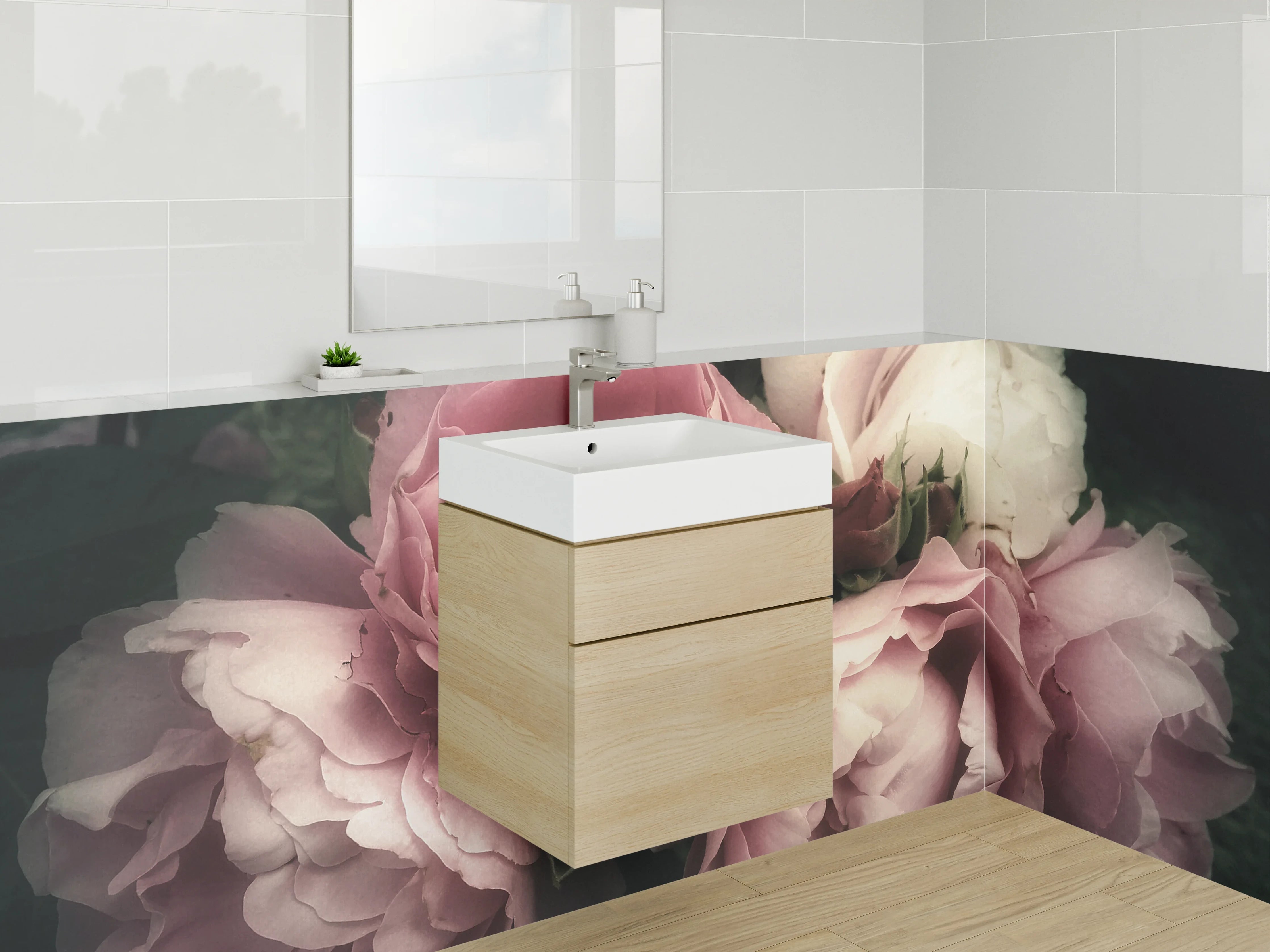 Waschbecken-Rückwand - Romantische Rosenblüten in zartem Rosa