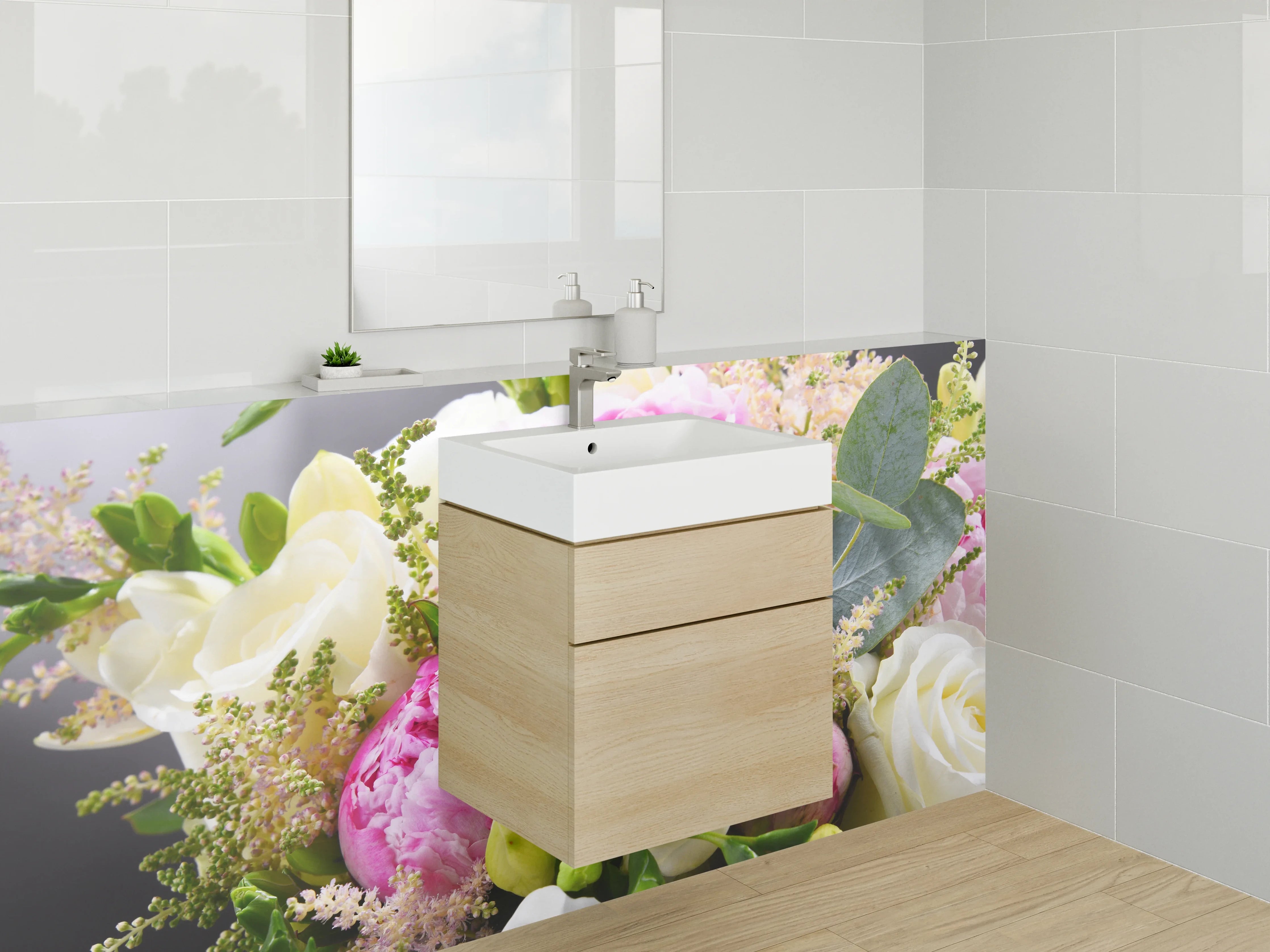 Waschbecken-Rückwand - Romantischer Blumenstrauß für stilvolles Ambiente
