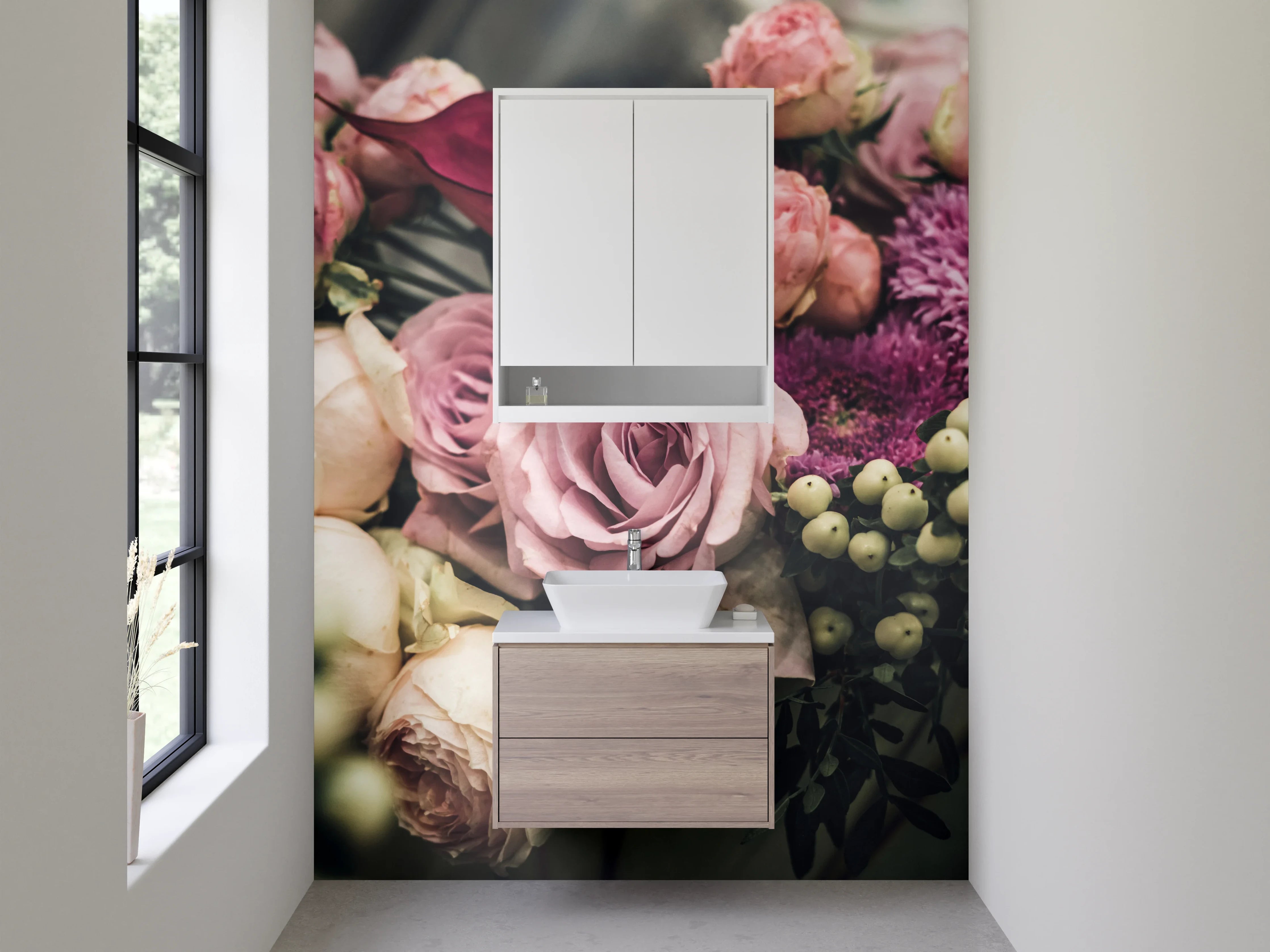 Waschbecken-Rückwand - Romantischer Blumenstrauß in Rosa und Lila