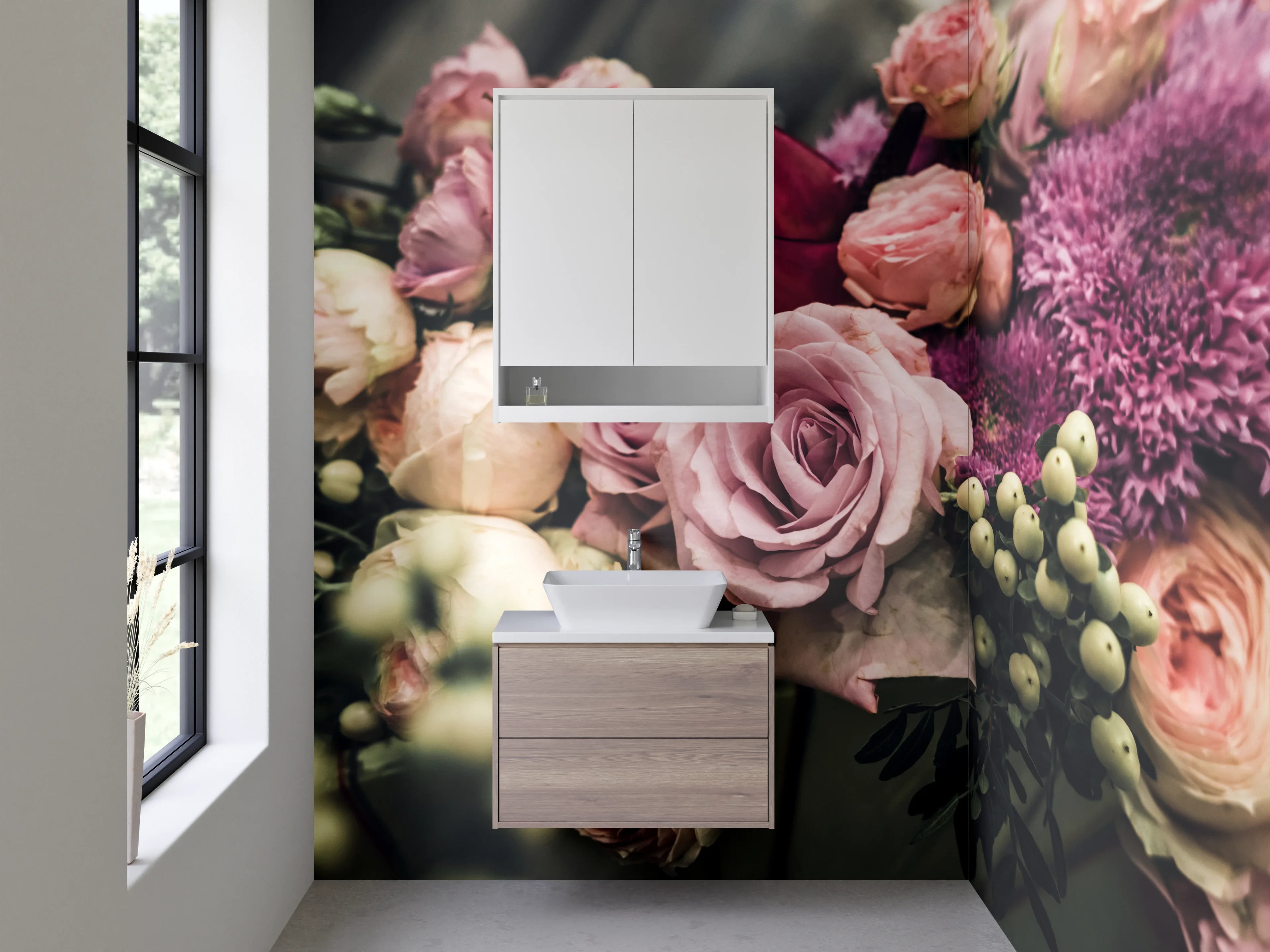 Waschbecken-Rückwand - Romantischer Blumenstrauß in Rosa und Lila