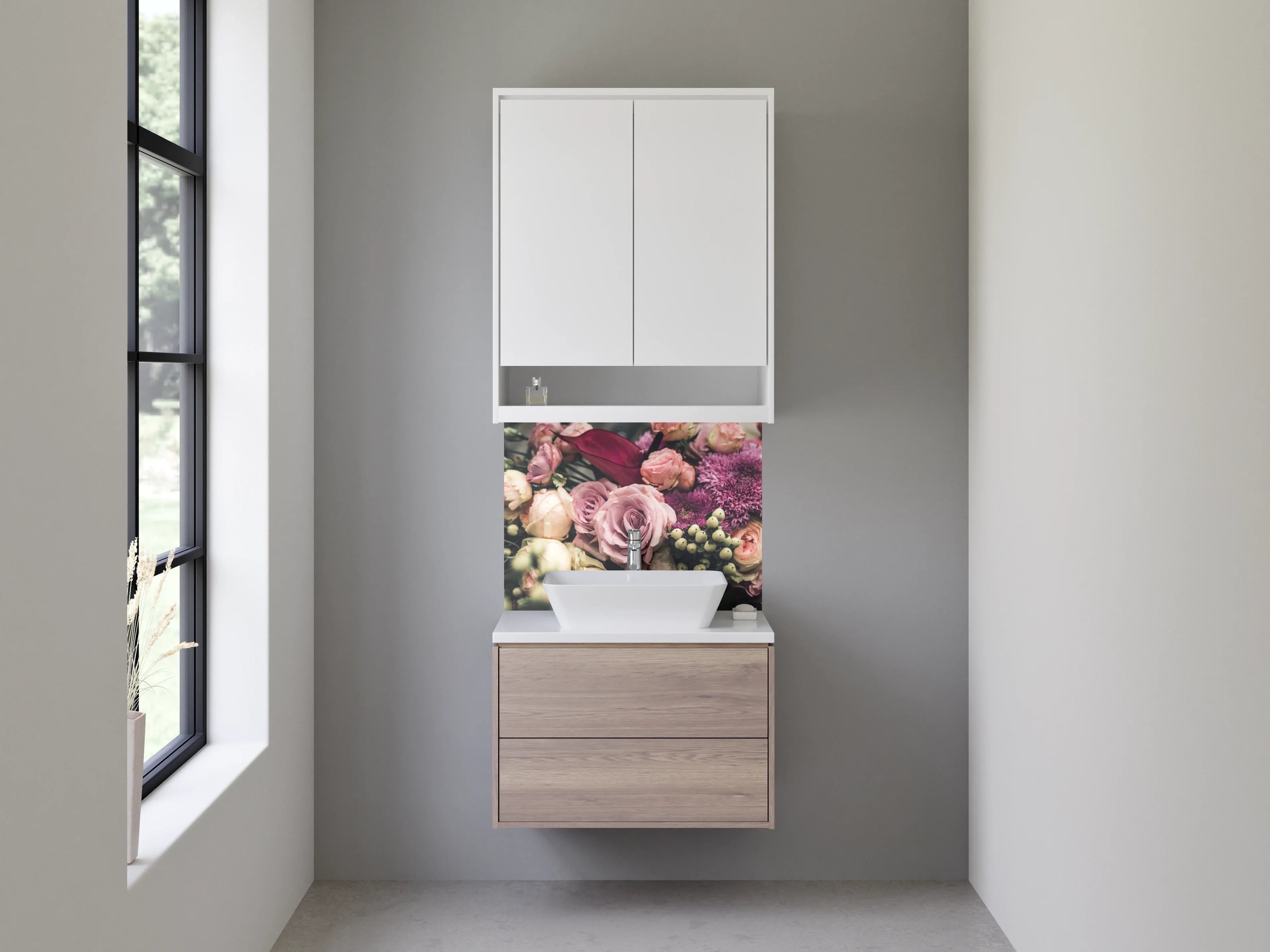 Waschbecken-Rückwand - Romantischer Blumenstrauß in Rosa und Lila