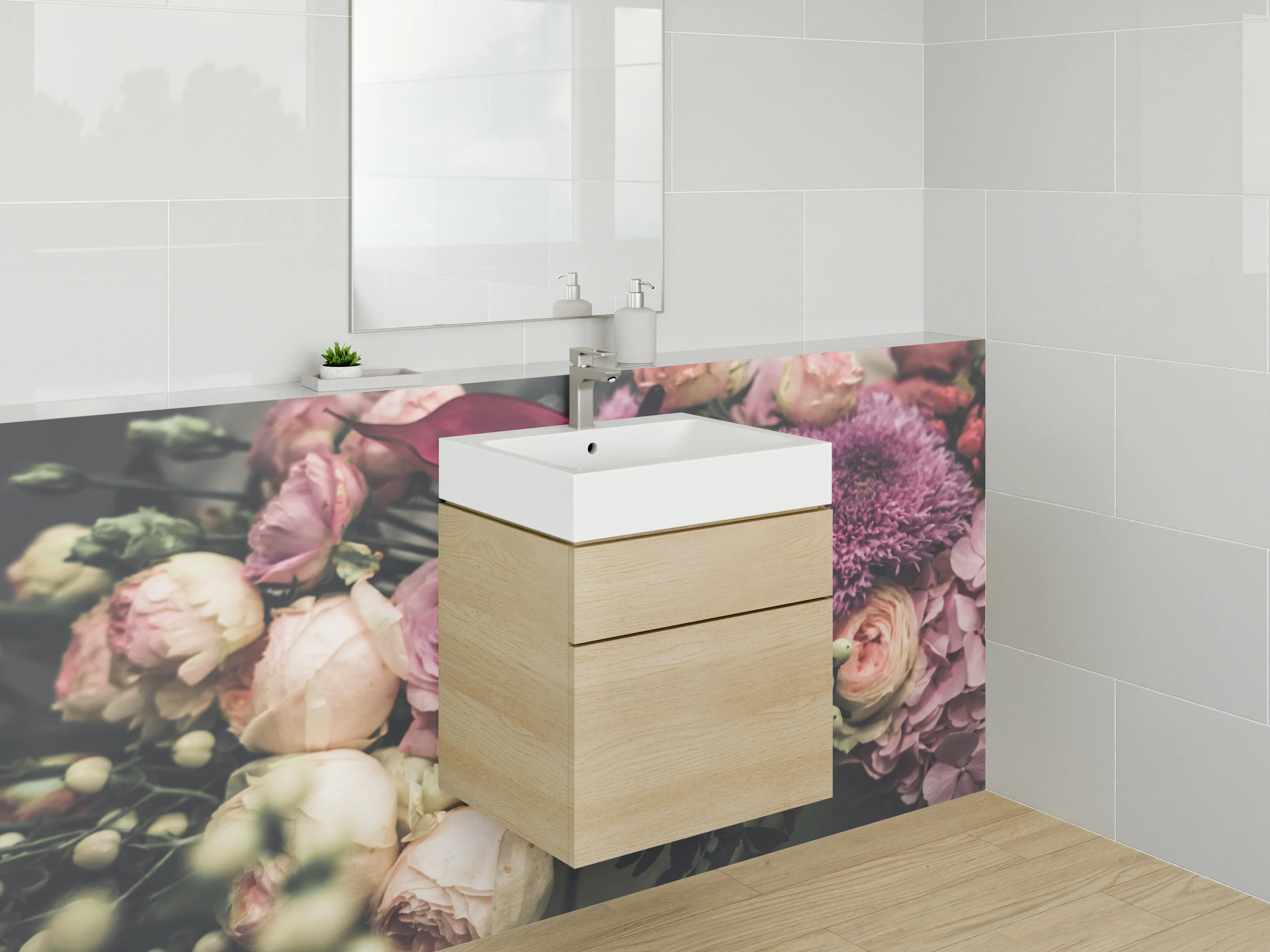 Waschbecken-Rückwand - Romantischer Blumenstrauß in Rosa und Lila