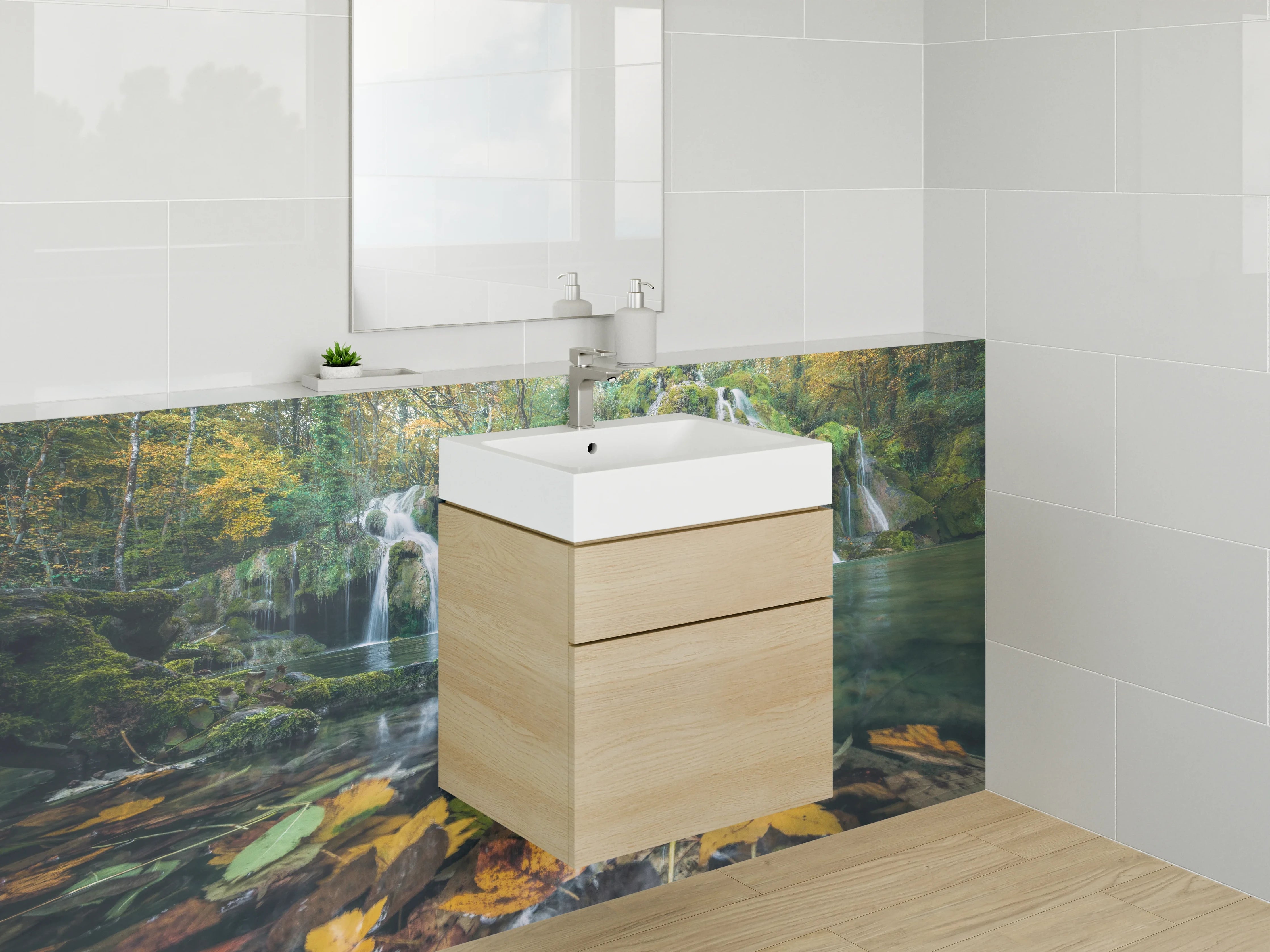 Waschbecken-Rückwand - Romantischer Waldwasserfall im Herbst