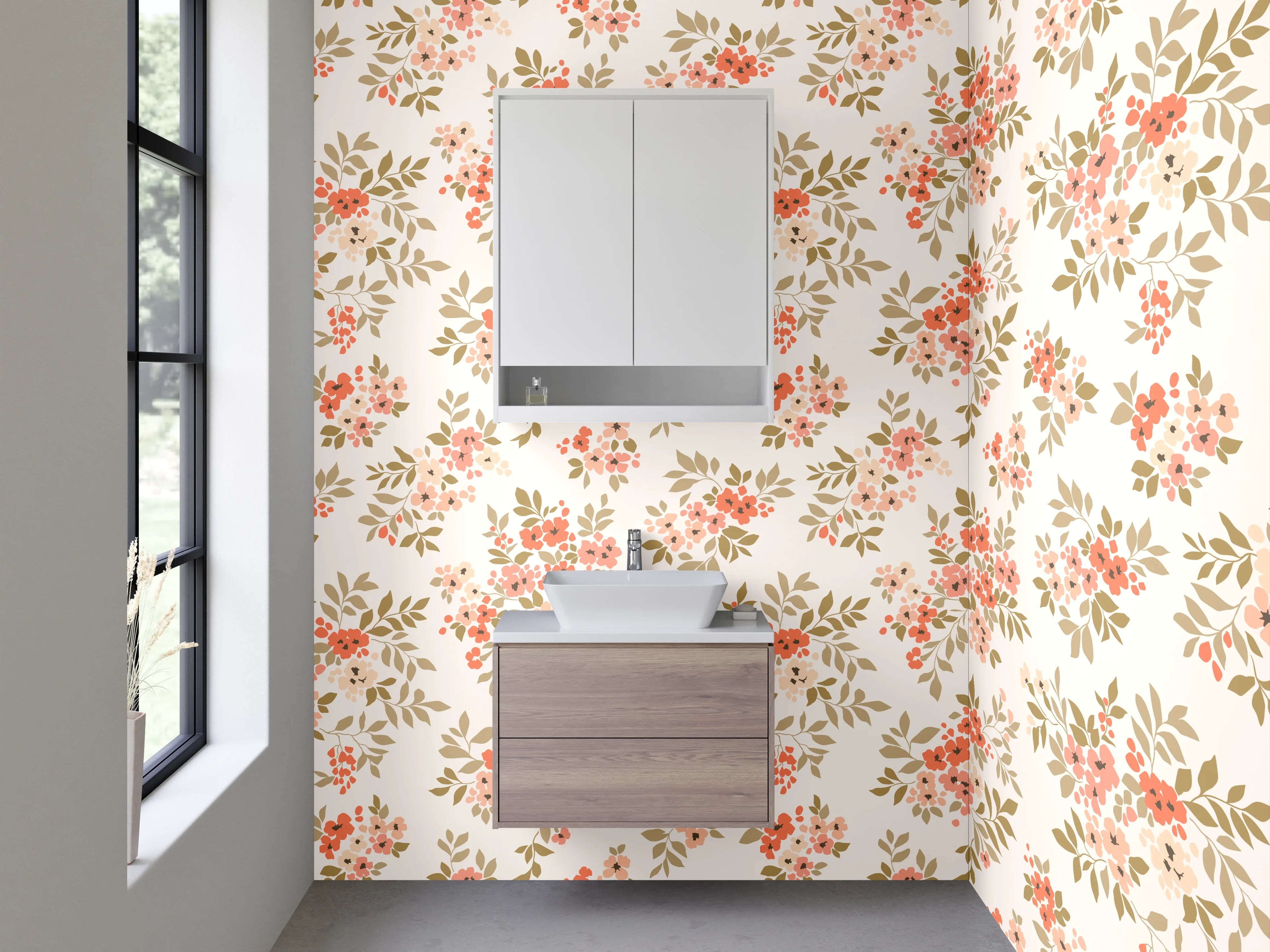 Waschbecken-Rückwand - Romantisches Blümchenmuster Beige Rosa