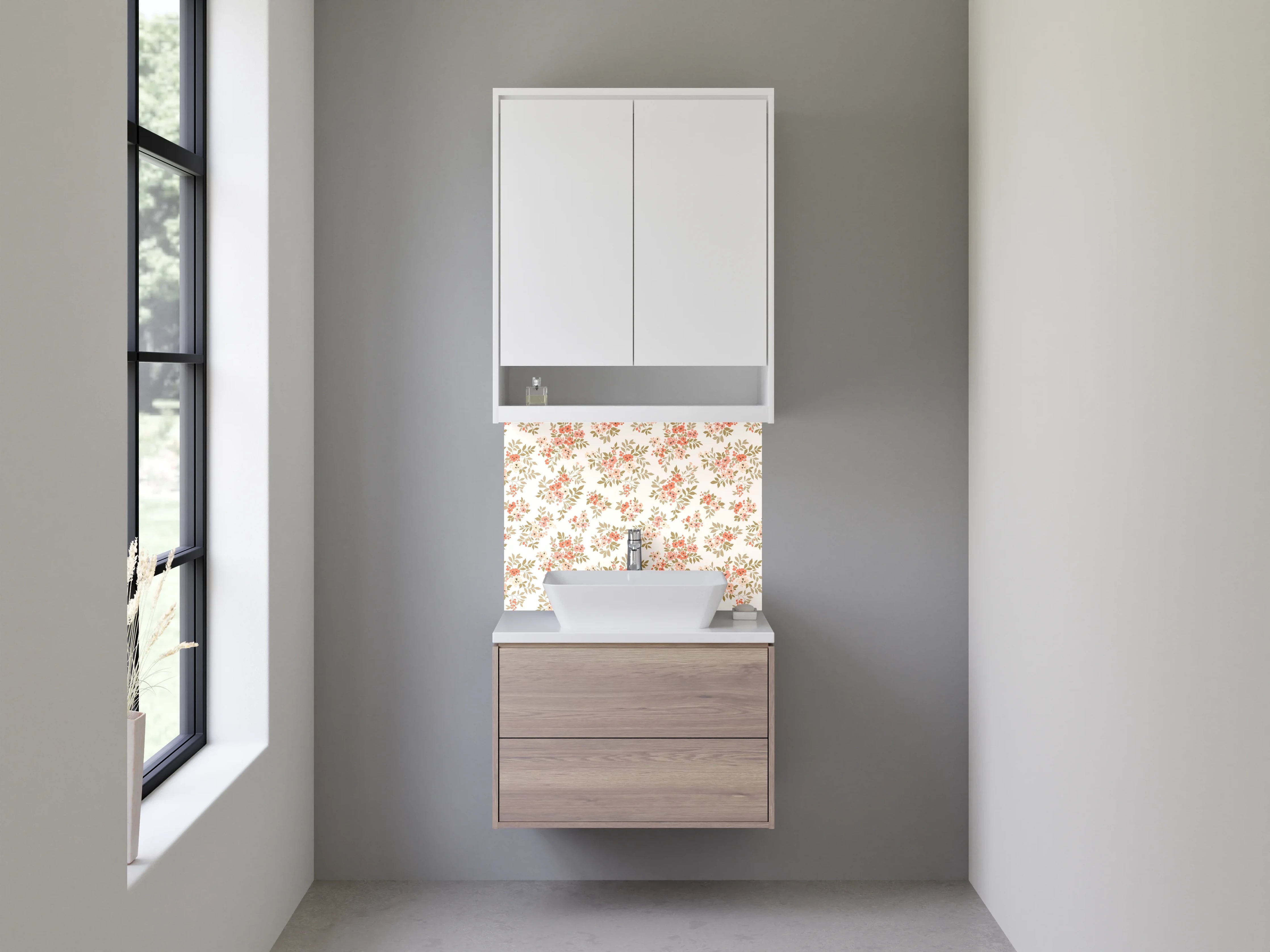 Waschbecken-Rückwand - Romantisches Blümchenmuster Beige Rosa