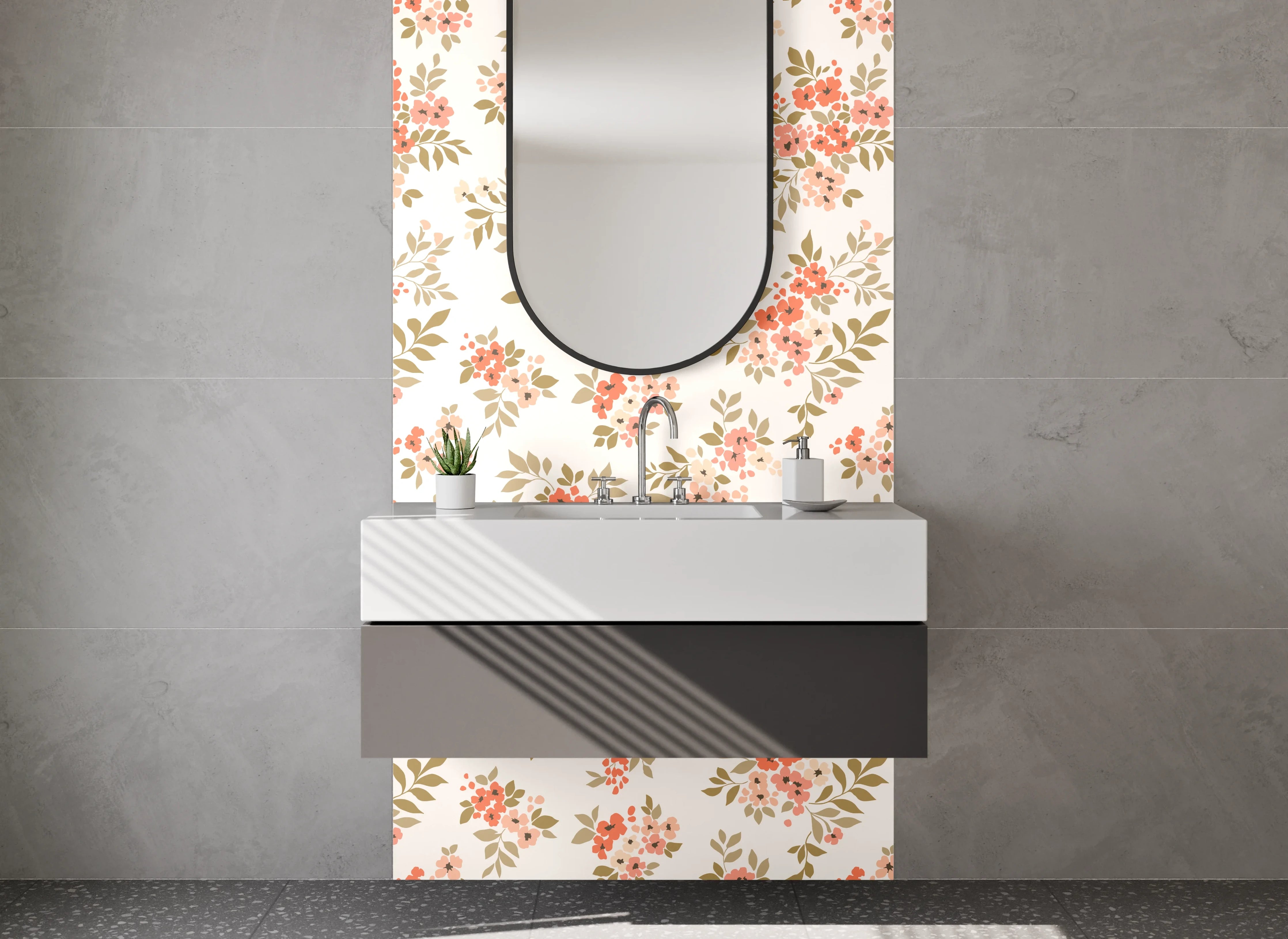 Waschbecken-Rückwand - Romantisches Blümchenmuster Beige Rosa