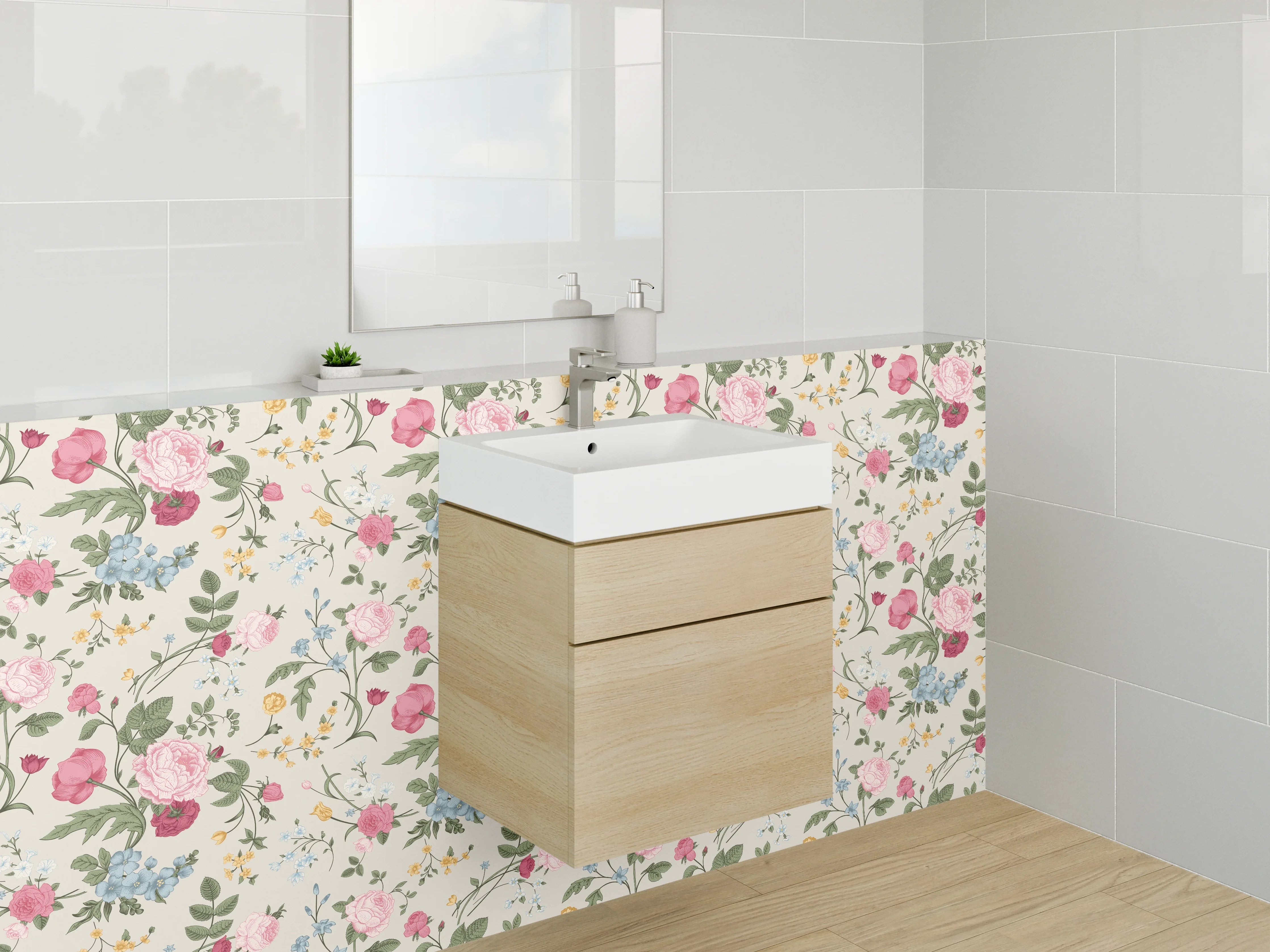 Waschbecken-Rückwand - Romantisches Blumenmuster Aquarell floral
