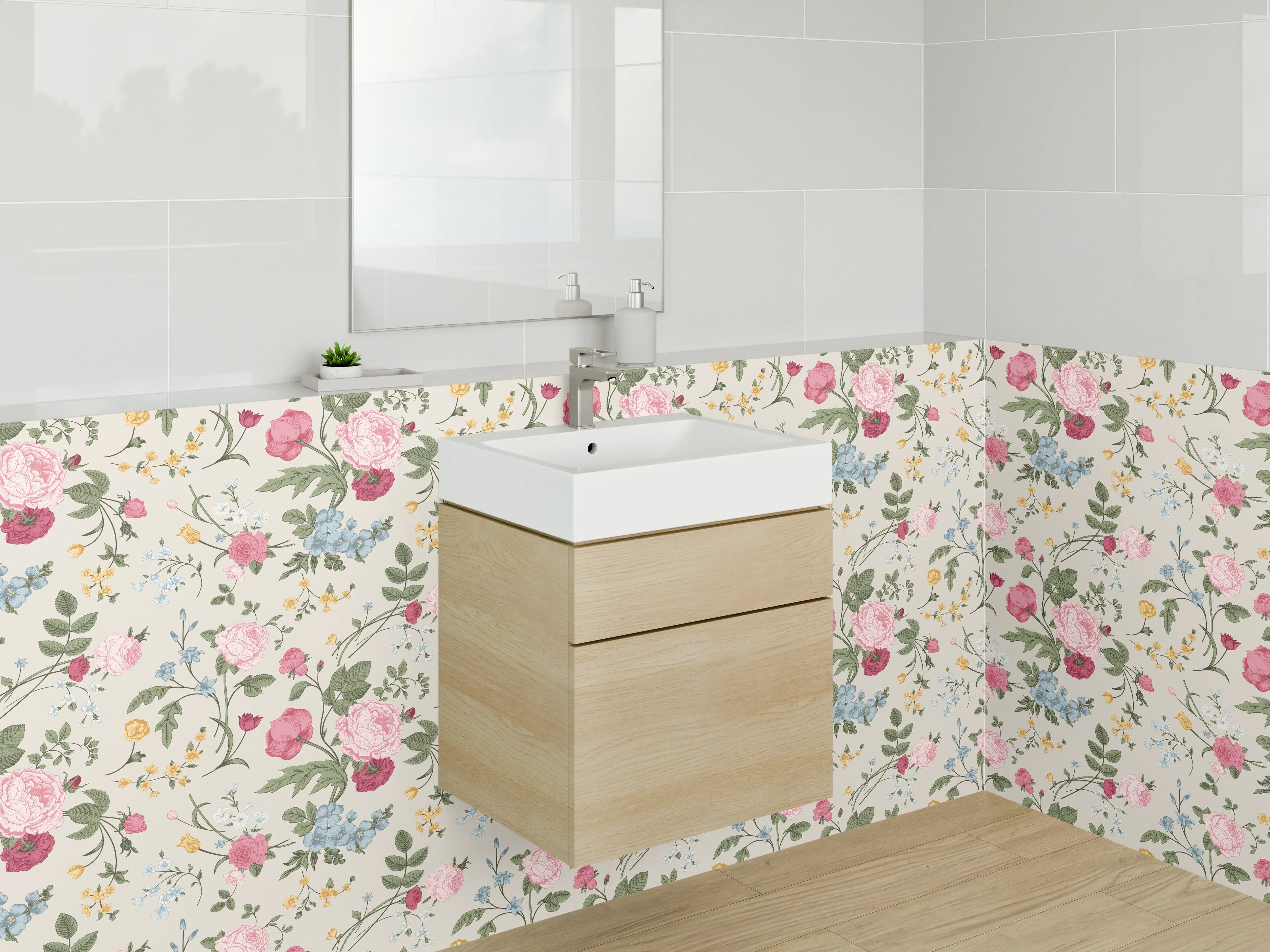 Waschbecken-Rückwand - Romantisches Blumenmuster Aquarell floral
