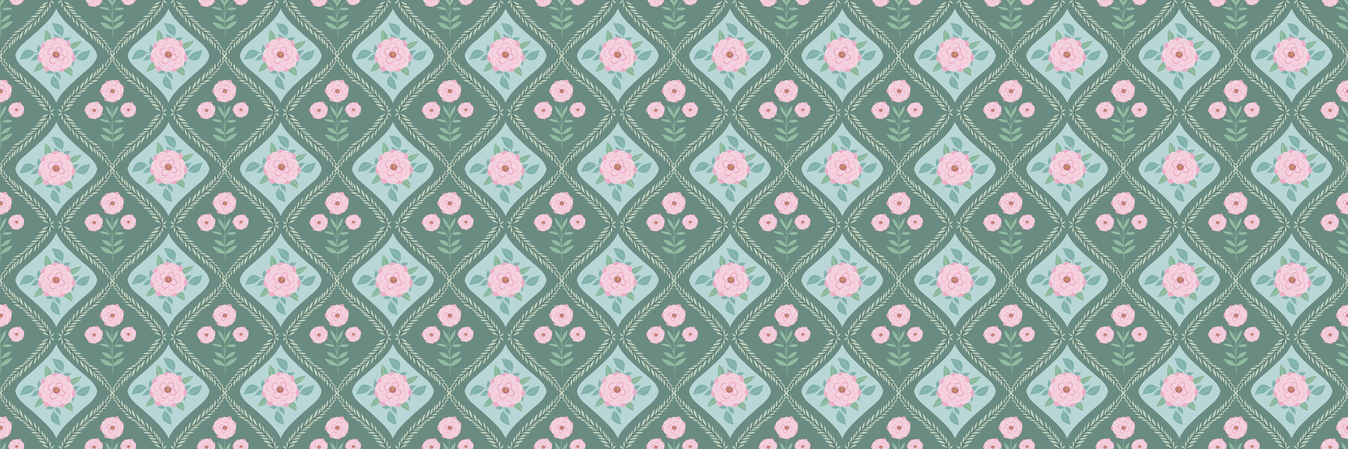 Waschbecken-Rückwand-Romantisches Retro-Blumenmuster Mintgrün Rosa