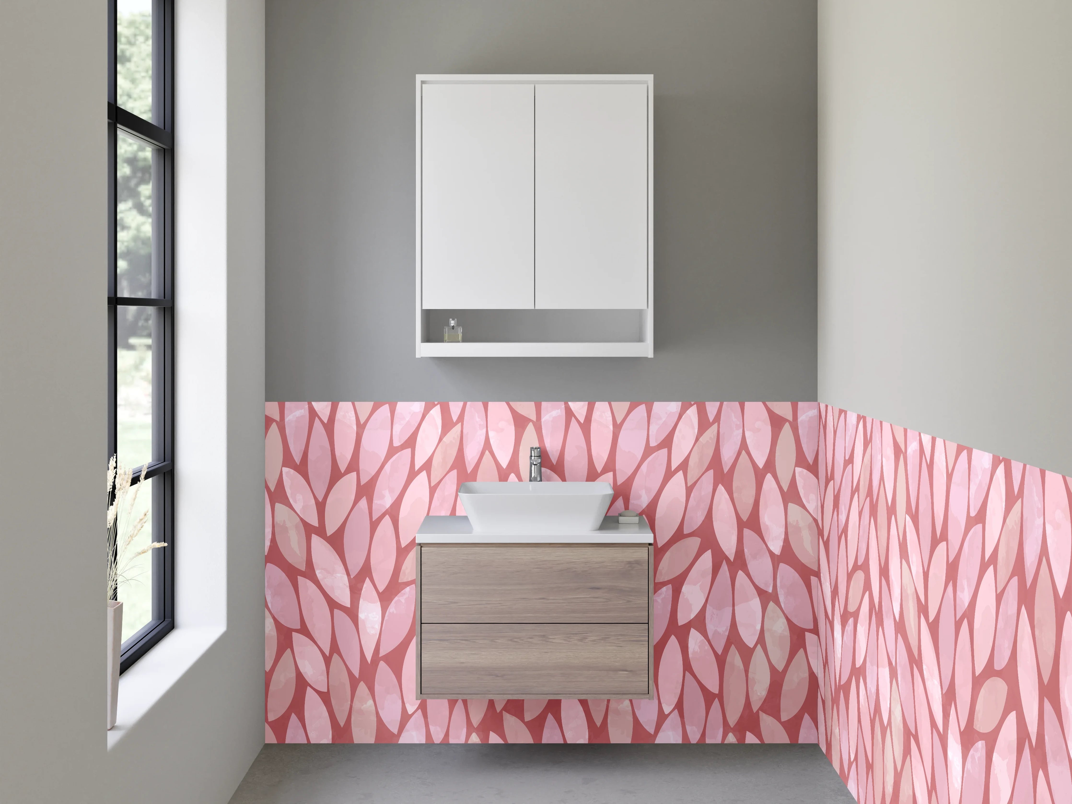 Waschbecken-Rückwand - Rosa Blätter Muster in zarten Tönen