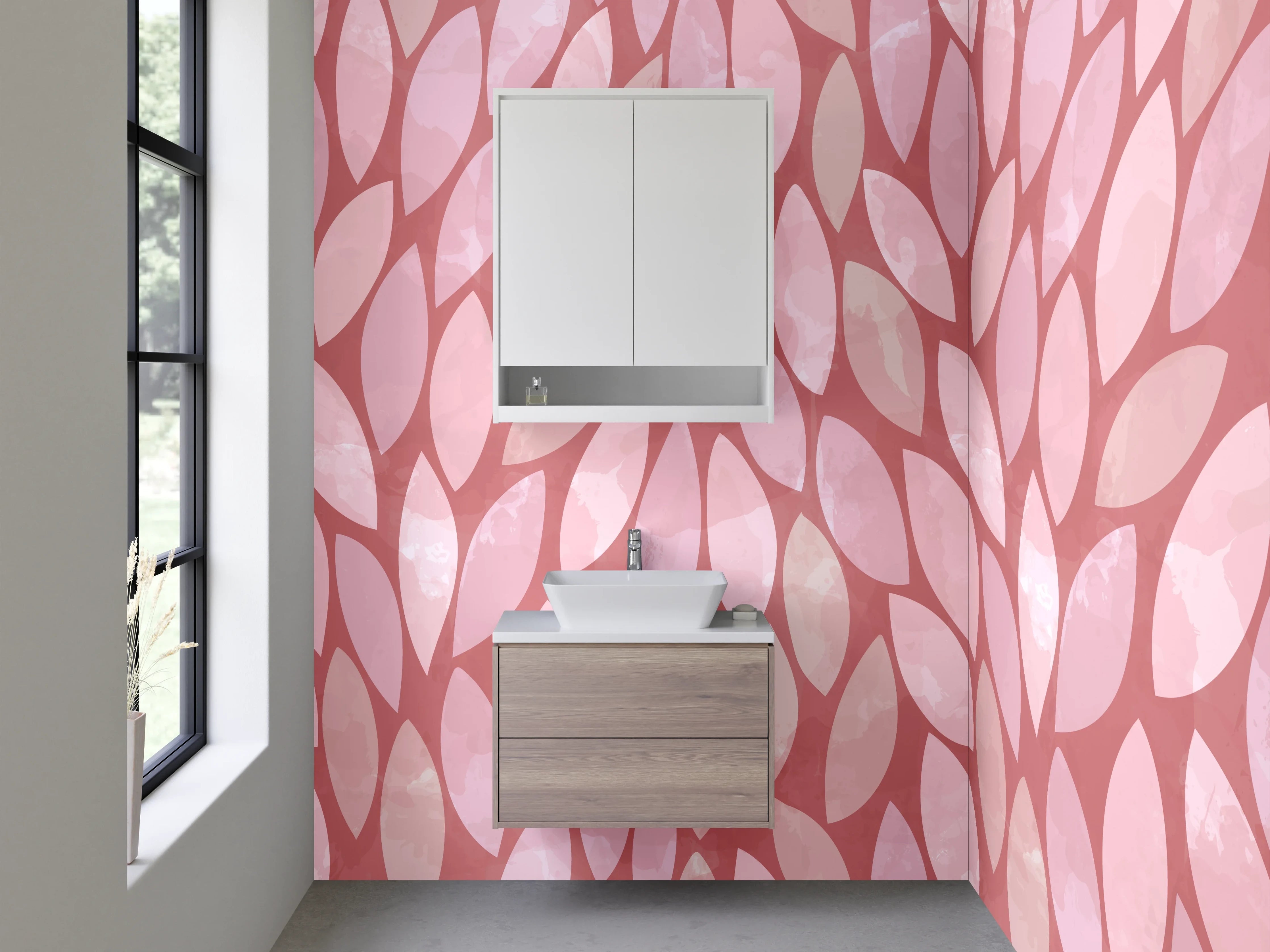 Waschbecken-Rückwand - Rosa Blätter Muster in zarten Tönen