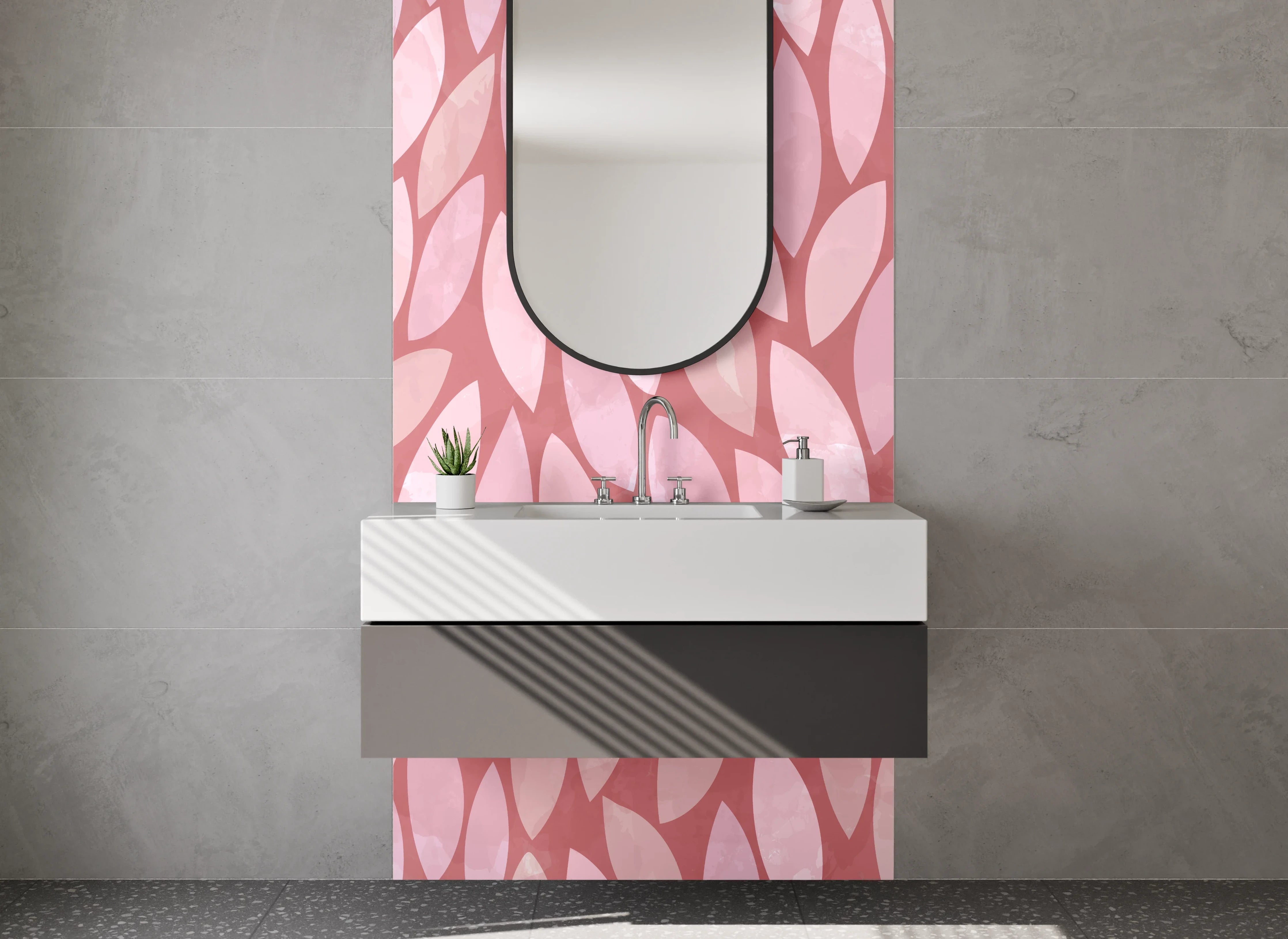 Waschbecken-Rückwand - Rosa Blätter Muster in zarten Tönen