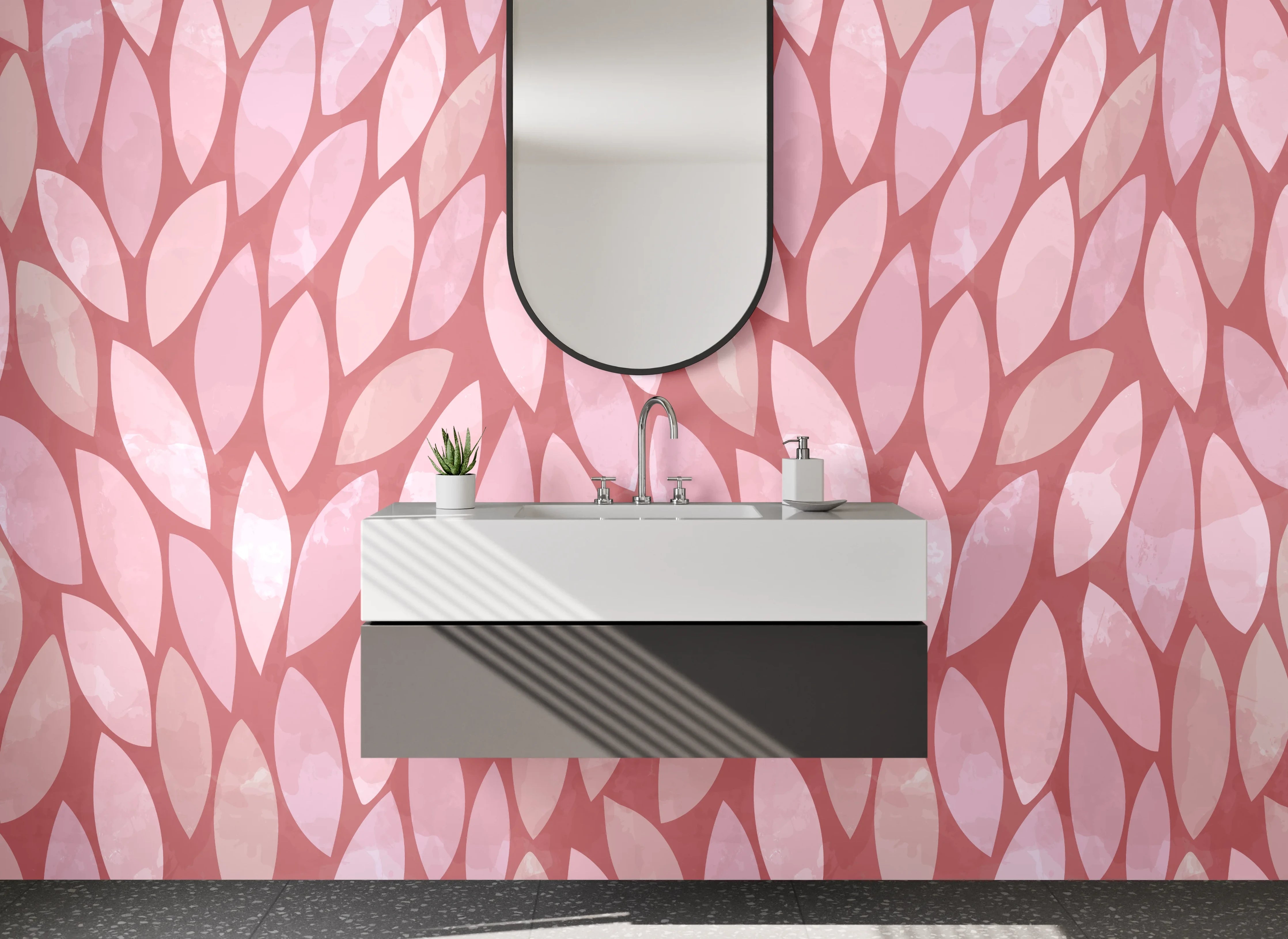 Waschbecken-Rückwand - Rosa Blätter Muster in zarten Tönen