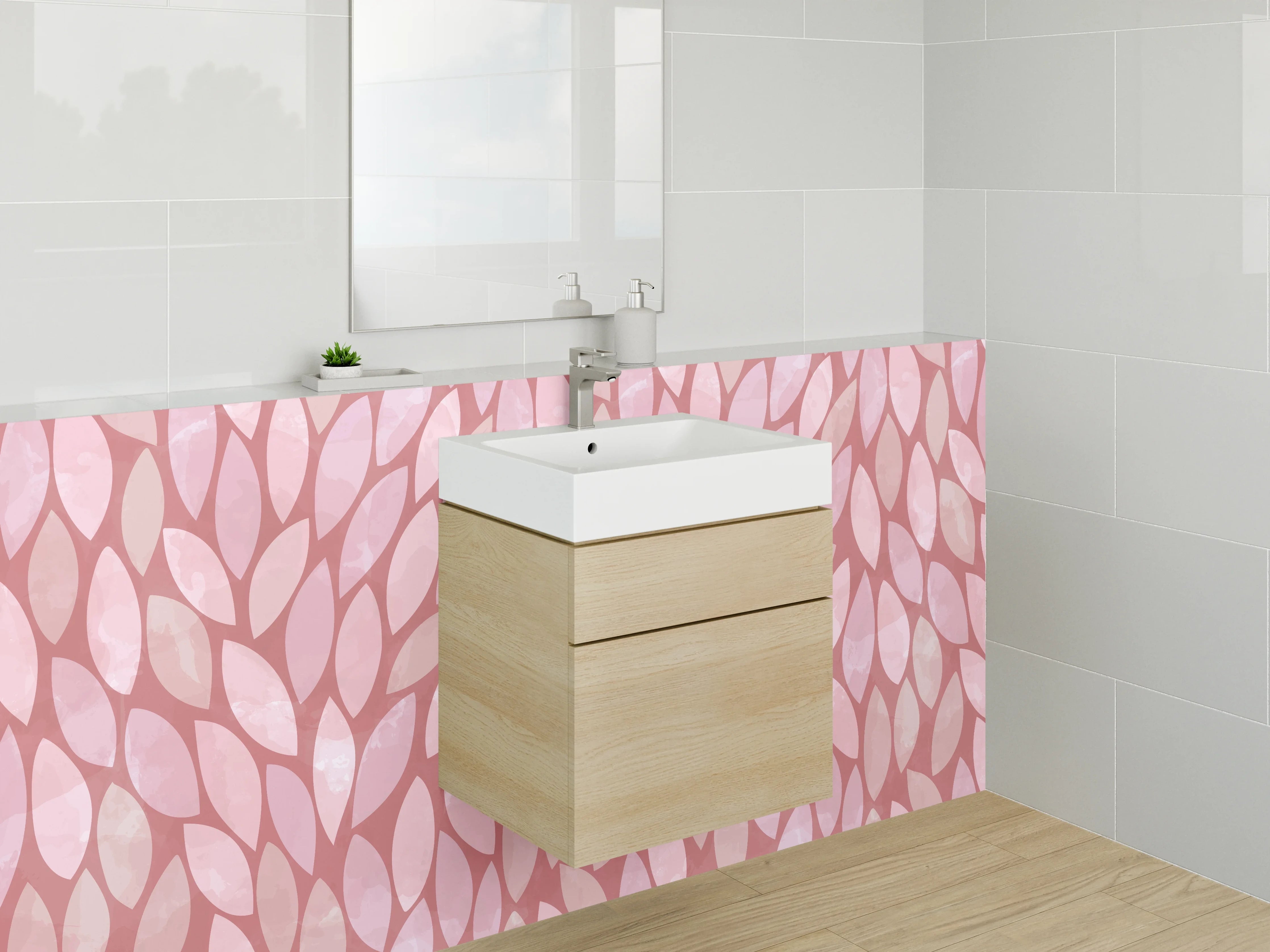 Waschbecken-Rückwand - Rosa Blätter Muster in zarten Tönen