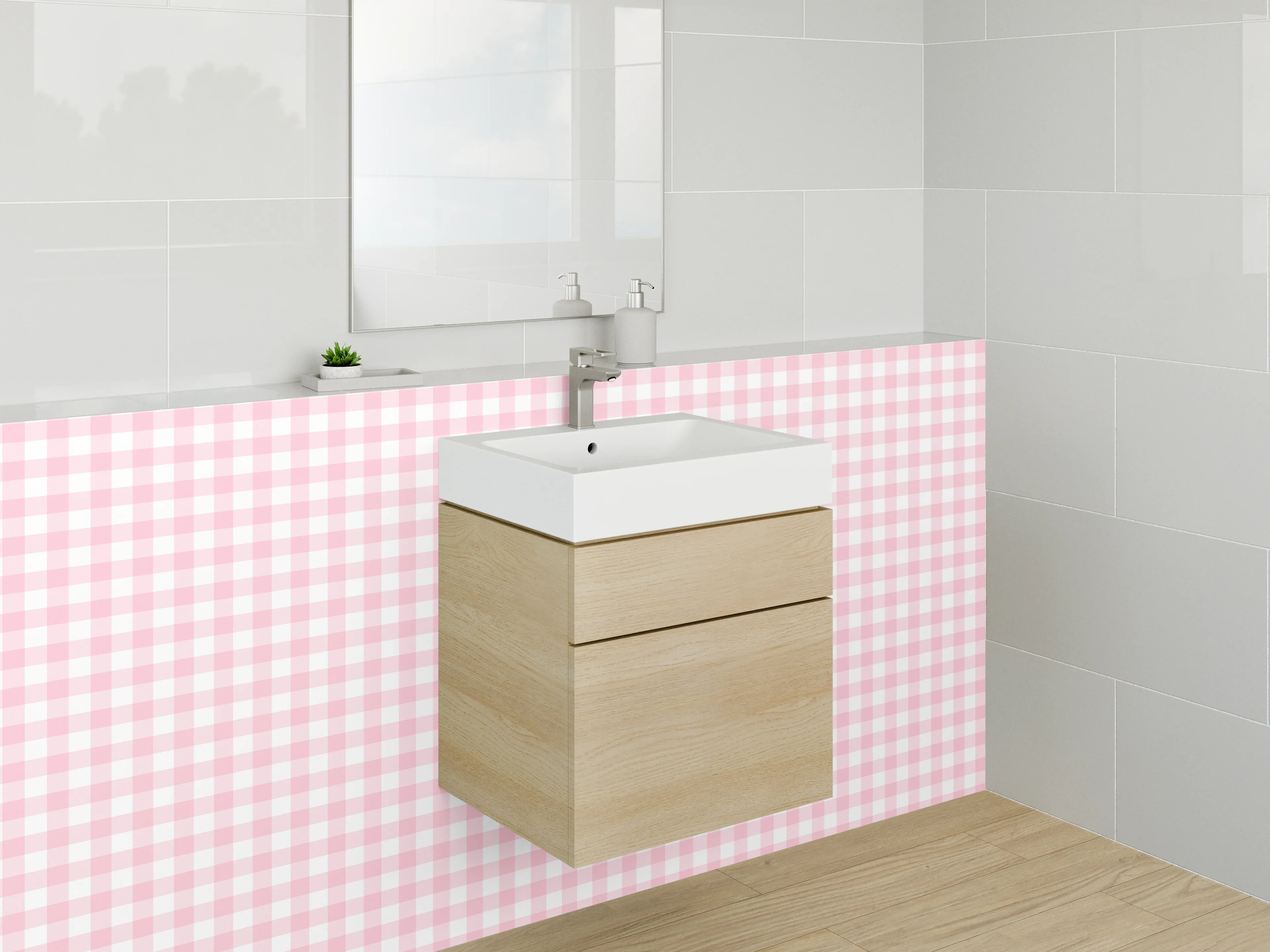 Waschbecken-Rückwand - Rosa Karo Vichy Muster