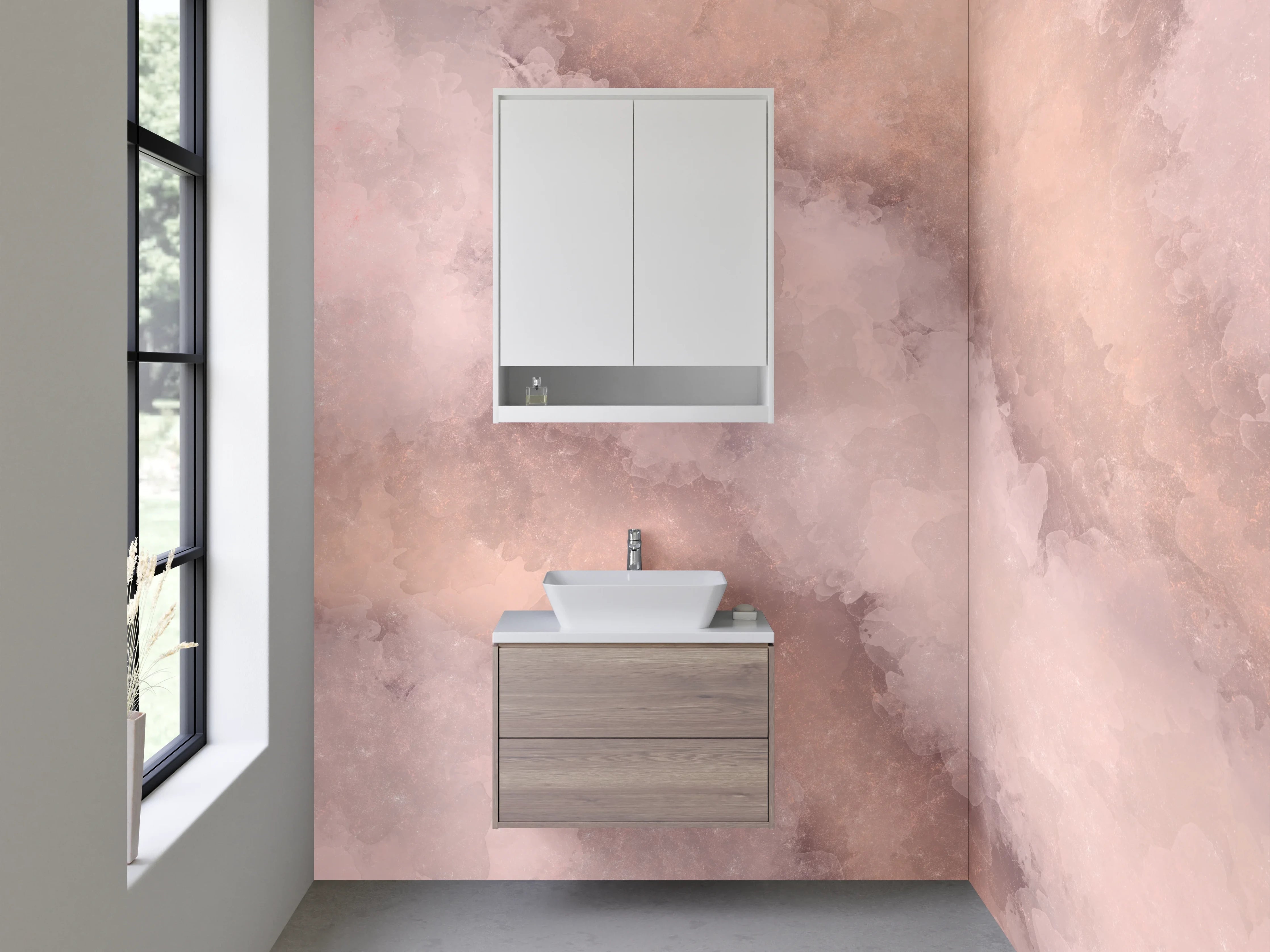 Waschbecken-Rückwand - Rosa Marmor Aquarell Look