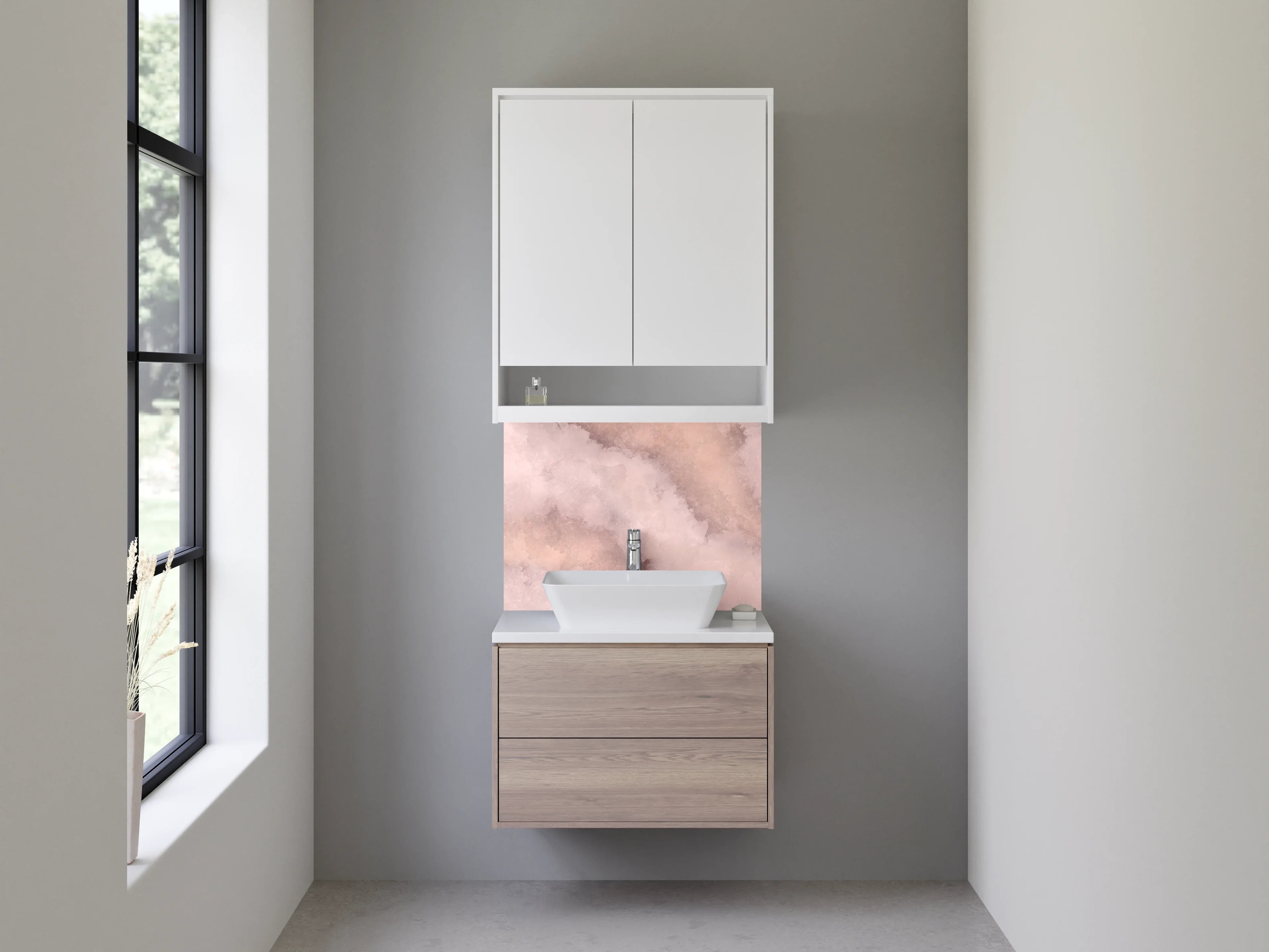 Waschbecken-Rückwand - Rosa Marmor Aquarell Look