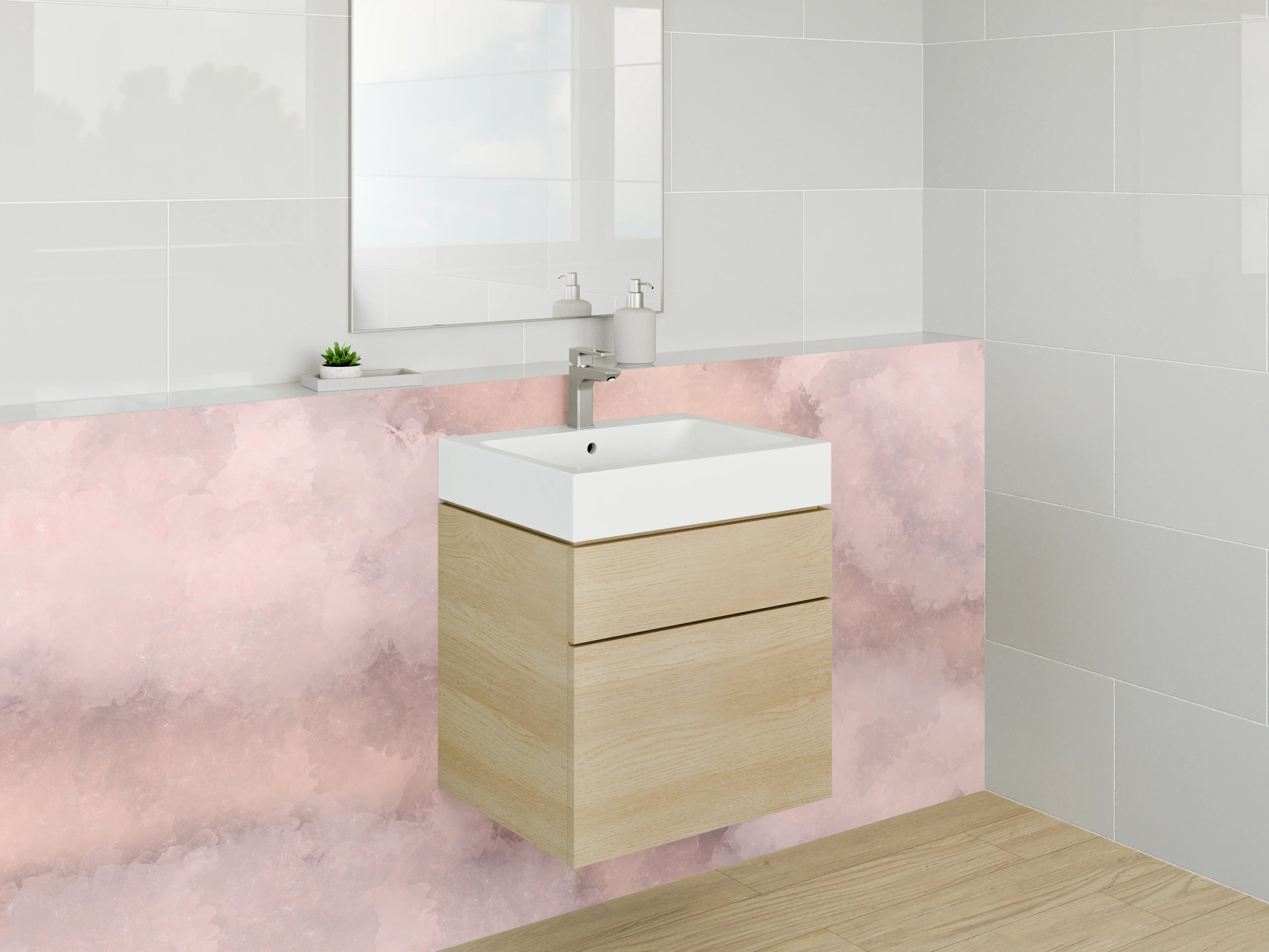 Waschbecken-Rückwand - Rosa Marmor Aquarell Look