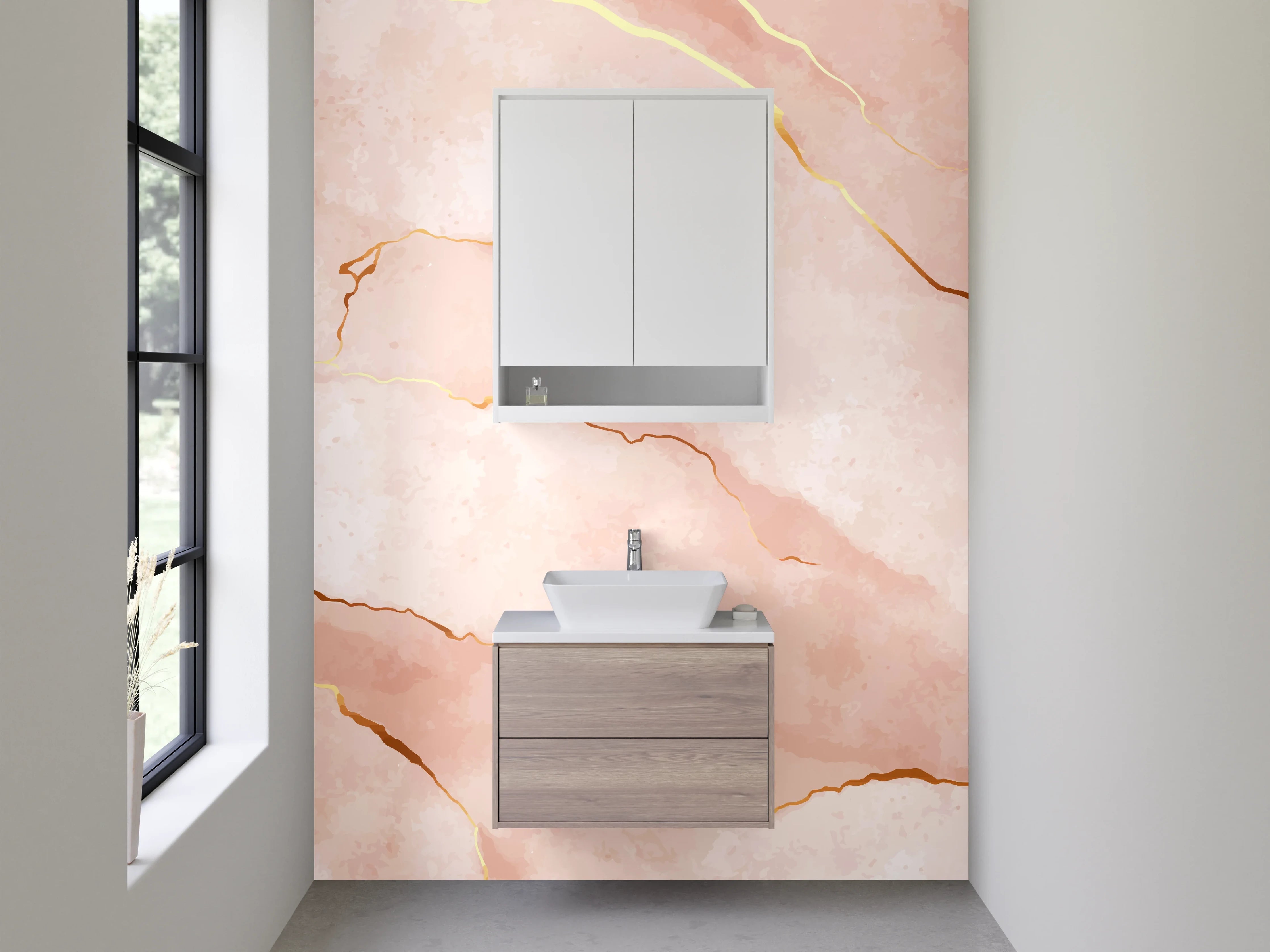 Waschbecken-Rückwand - Rosa Marmor mit Goldadern