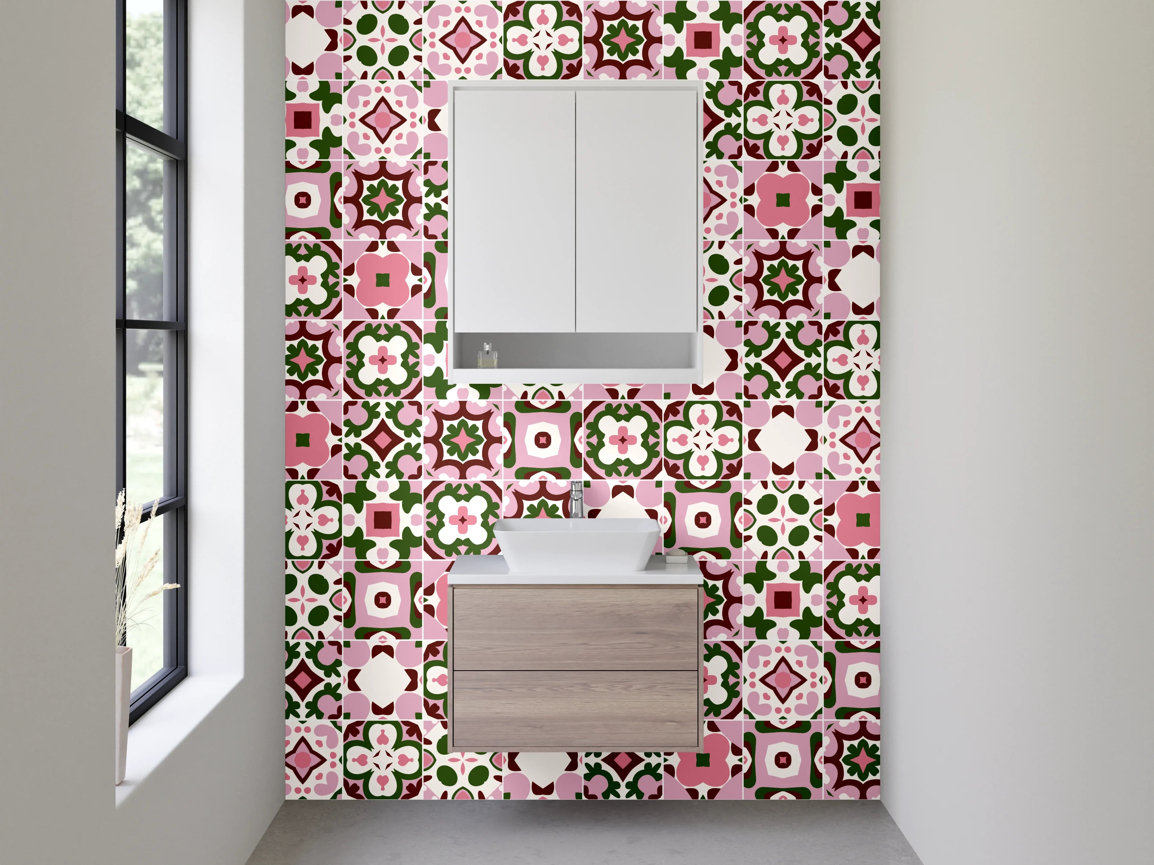 Waschbecken-Rückwand - Rosa Mosaikmuster Fliesen Design