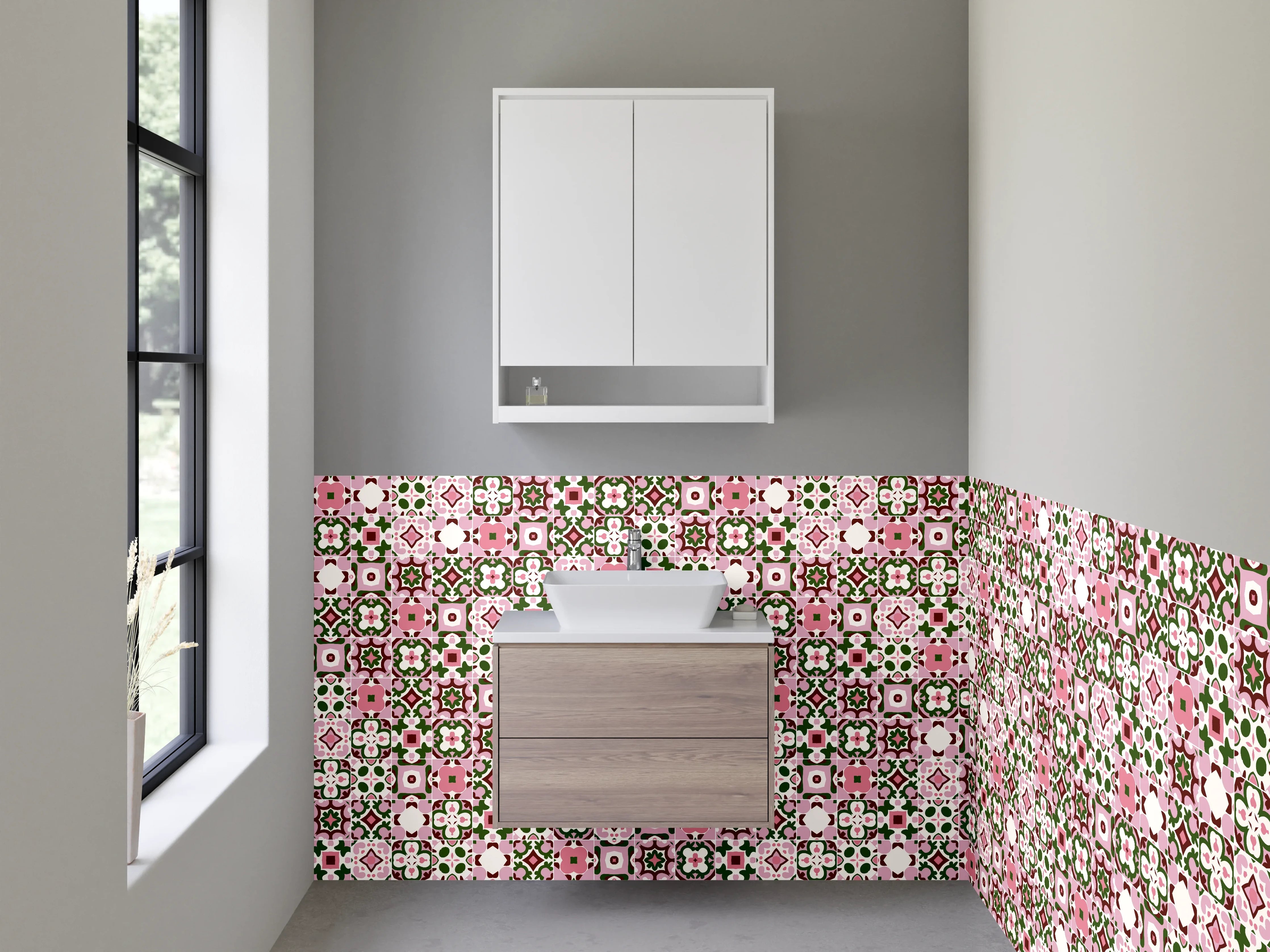 Waschbecken-Rückwand - Rosa Mosaikmuster Fliesen Design