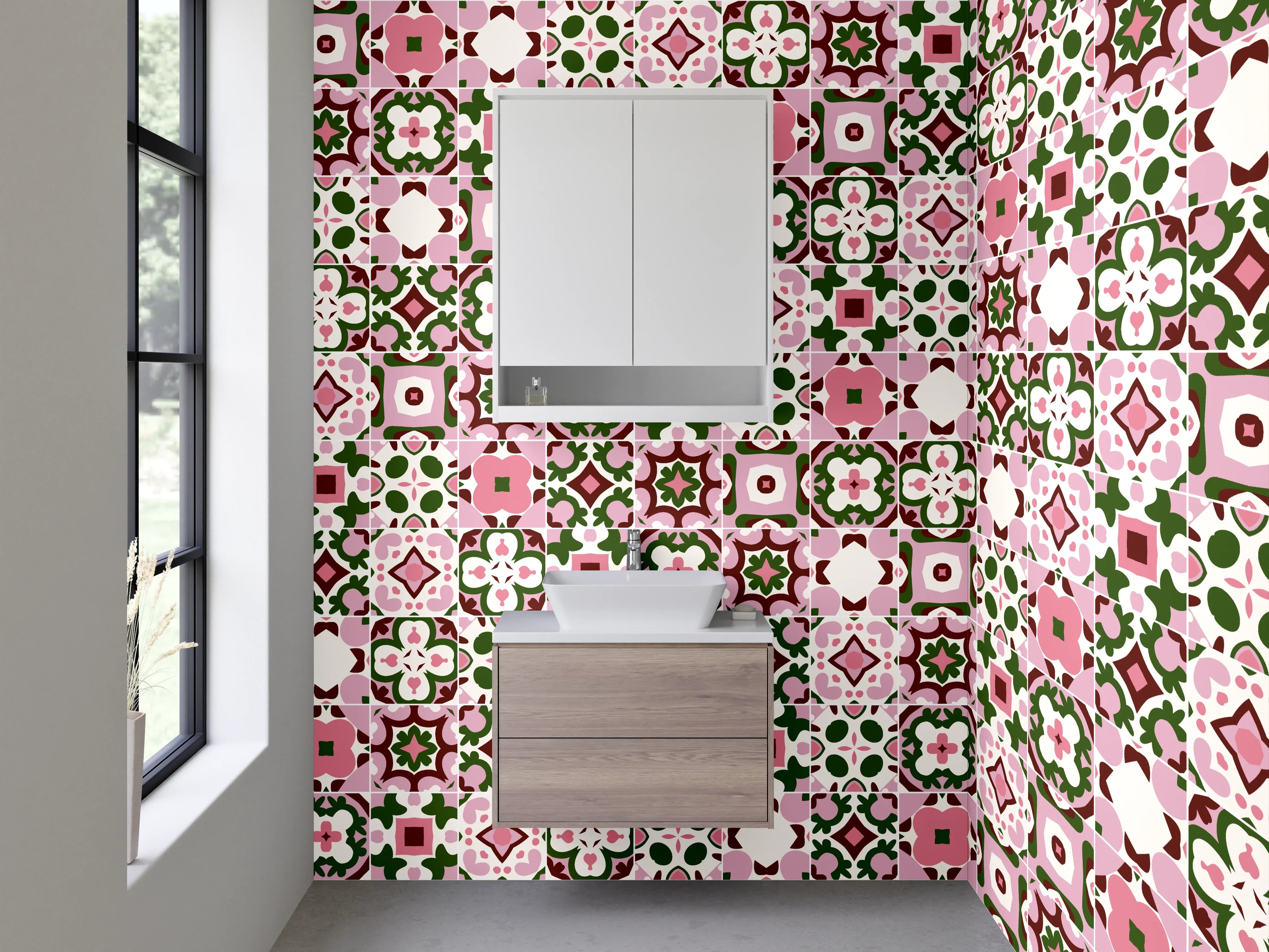 Waschbecken-Rückwand - Rosa Mosaikmuster Fliesen Design