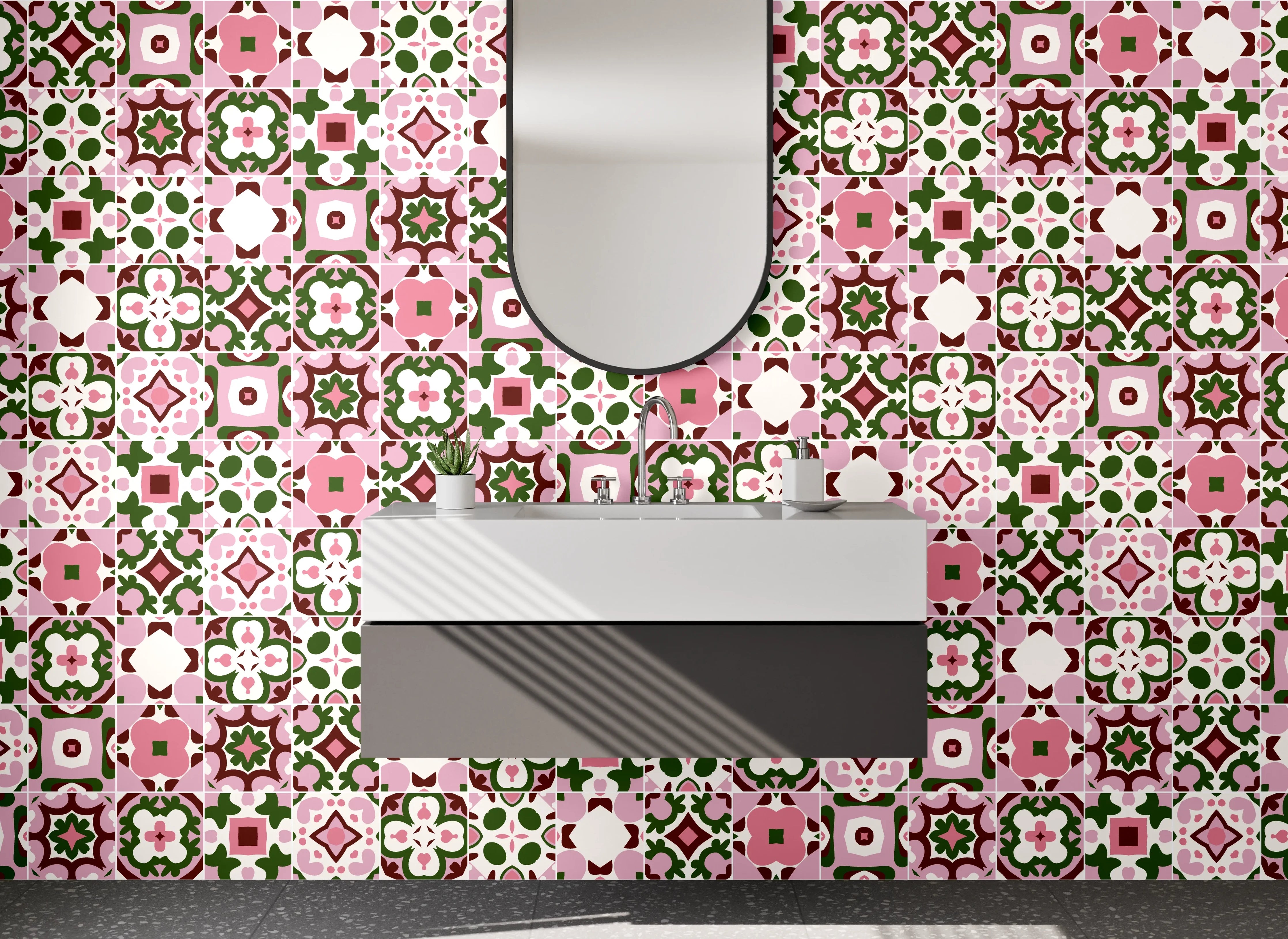 Waschbecken-Rückwand - Rosa Mosaikmuster Fliesen Design