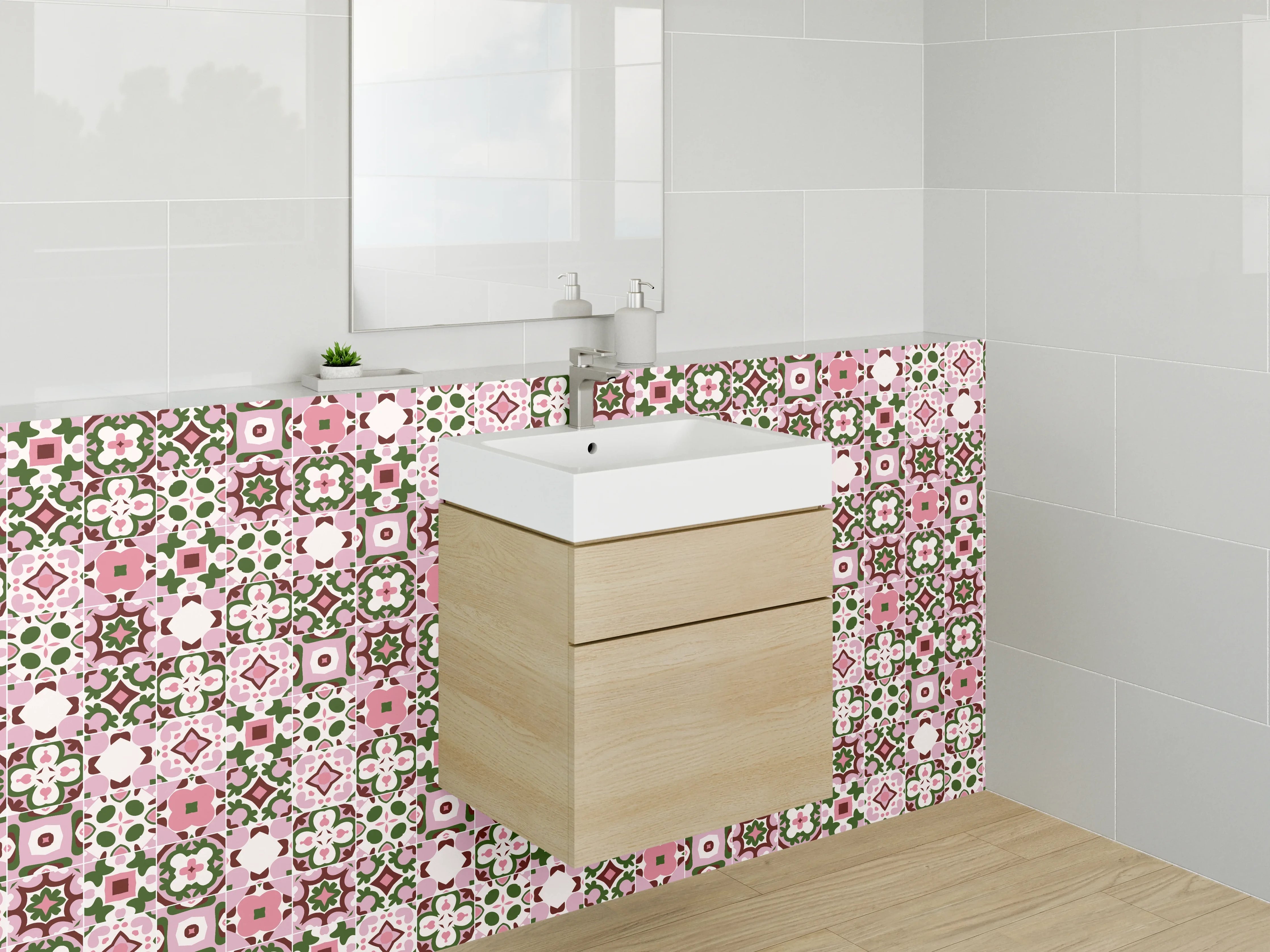 Waschbecken-Rückwand - Rosa Mosaikmuster Fliesen Design