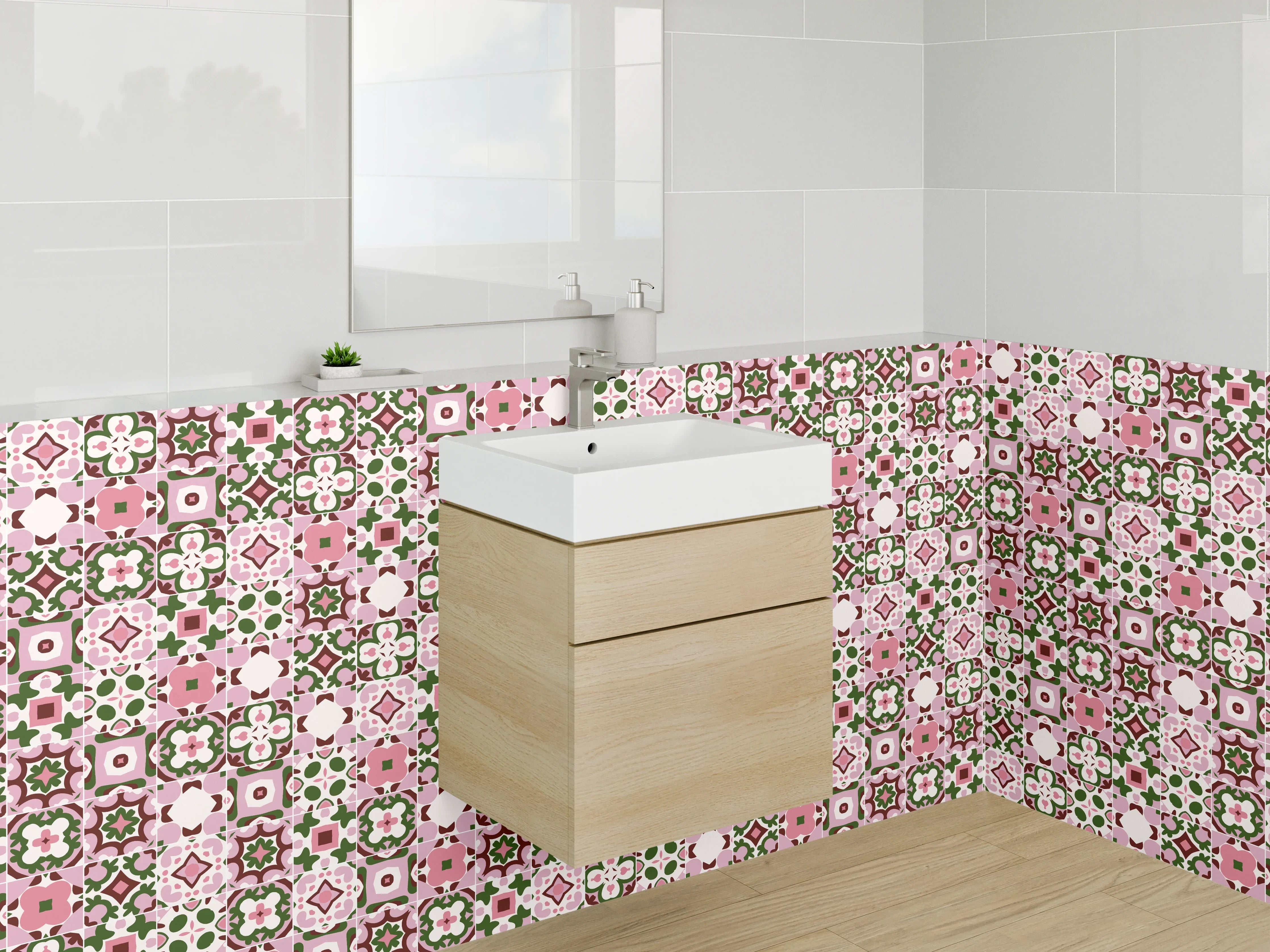 Waschbecken-Rückwand - Rosa Mosaikmuster Fliesen Design