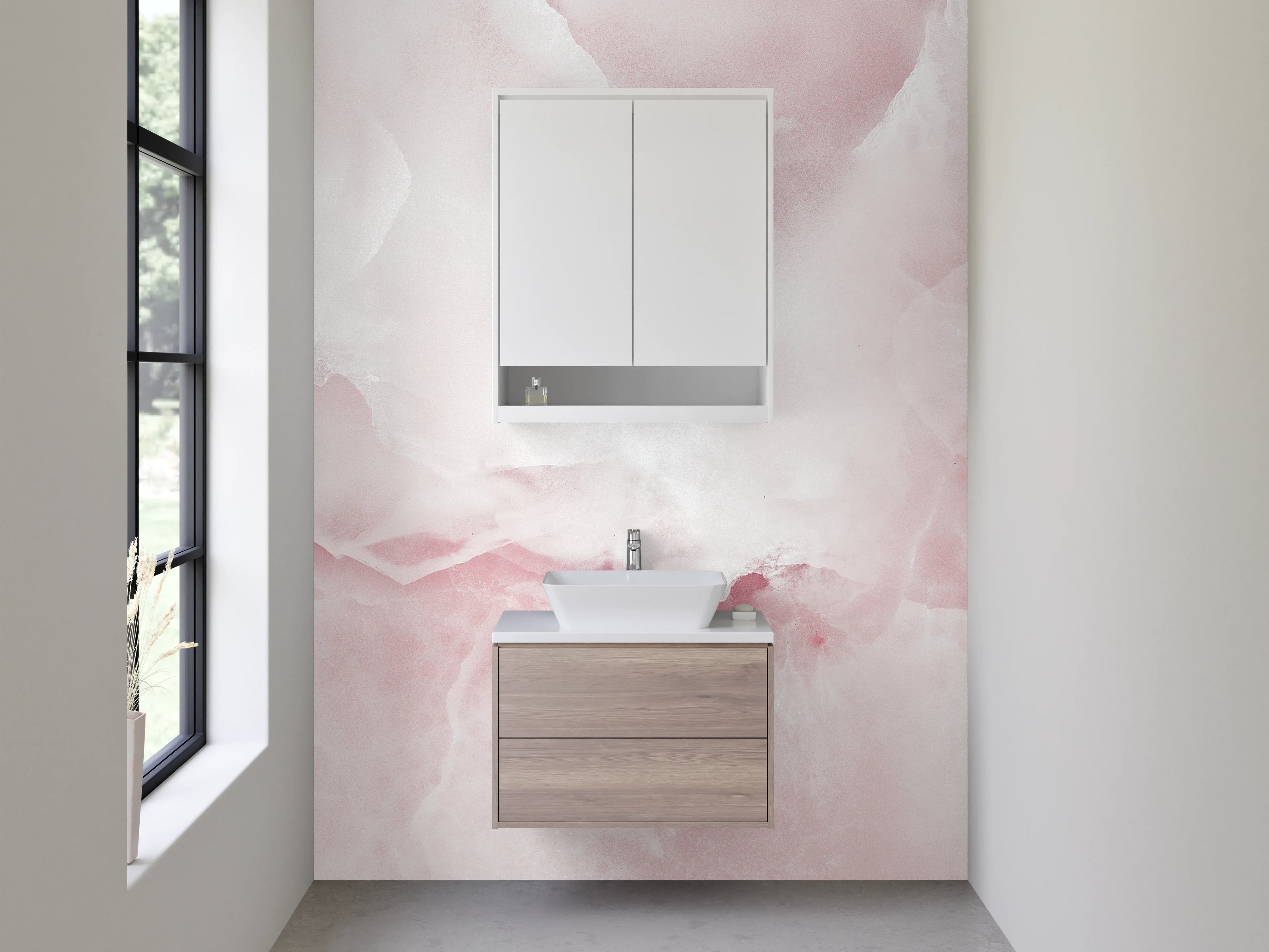 Waschbecken-Rückwand - Rosa Onyx Marmor Optik