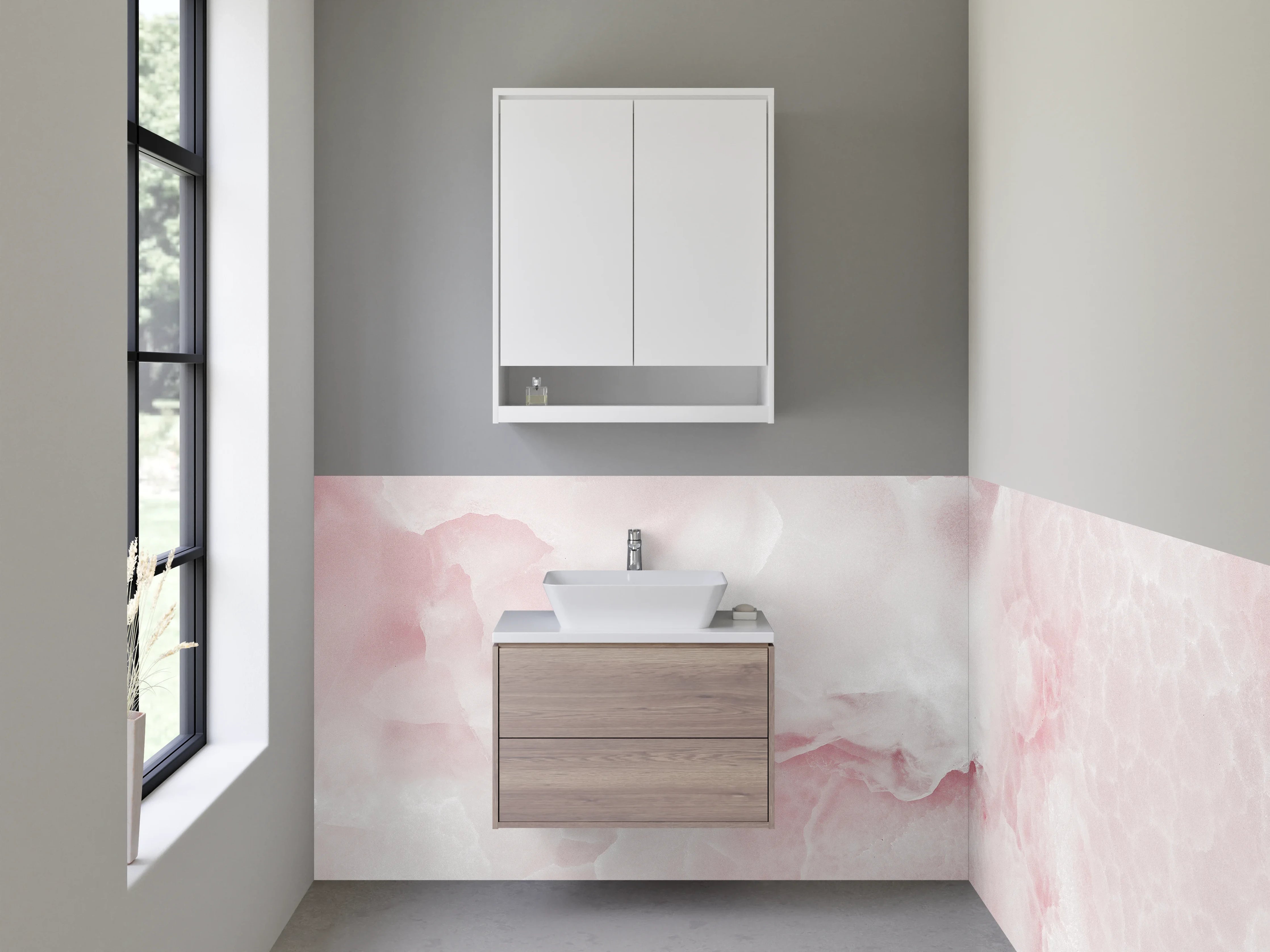 Waschbecken-Rückwand - Rosa Onyx Marmor Optik