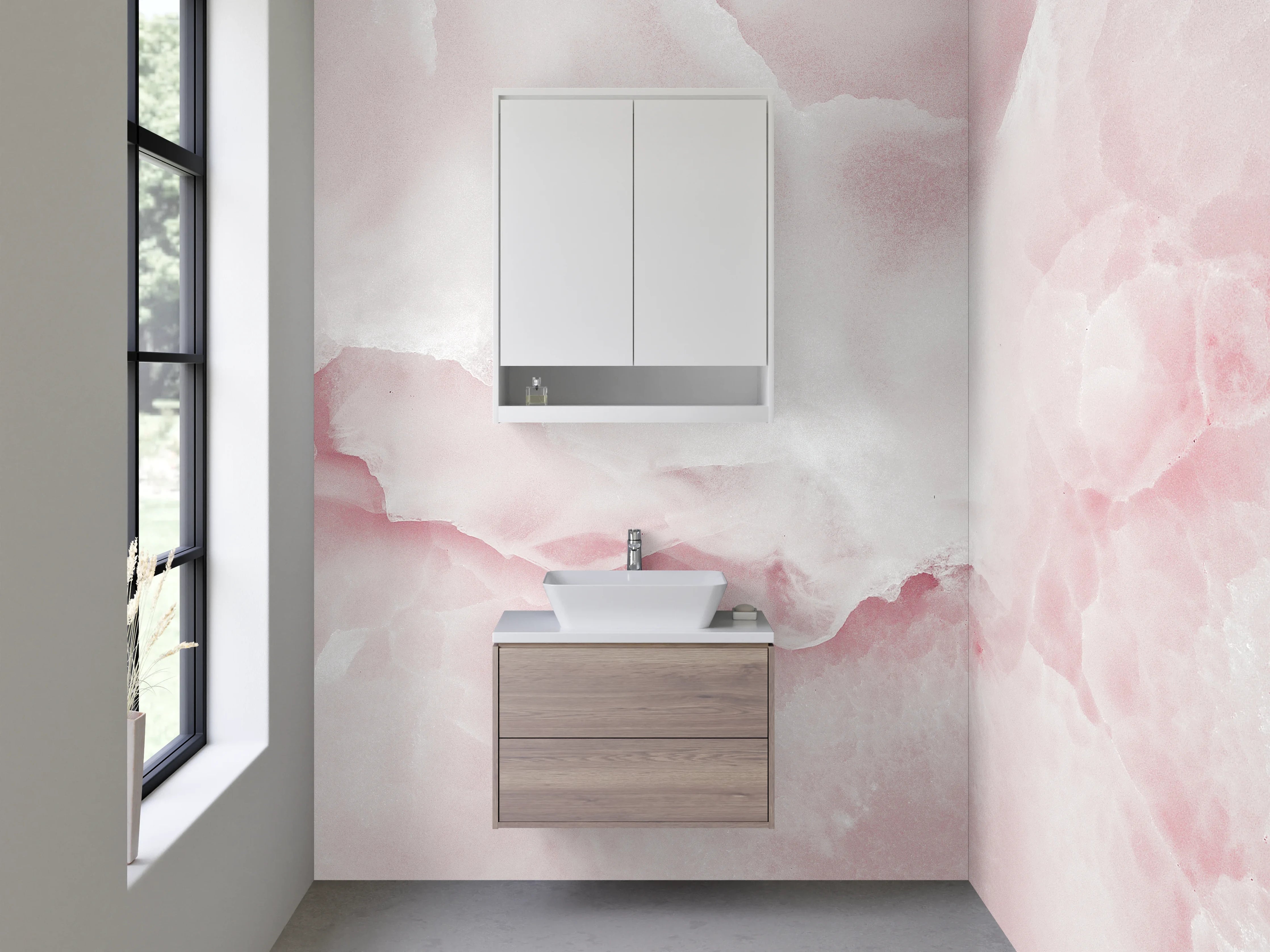 Waschbecken-Rückwand - Rosa Onyx Marmor Optik