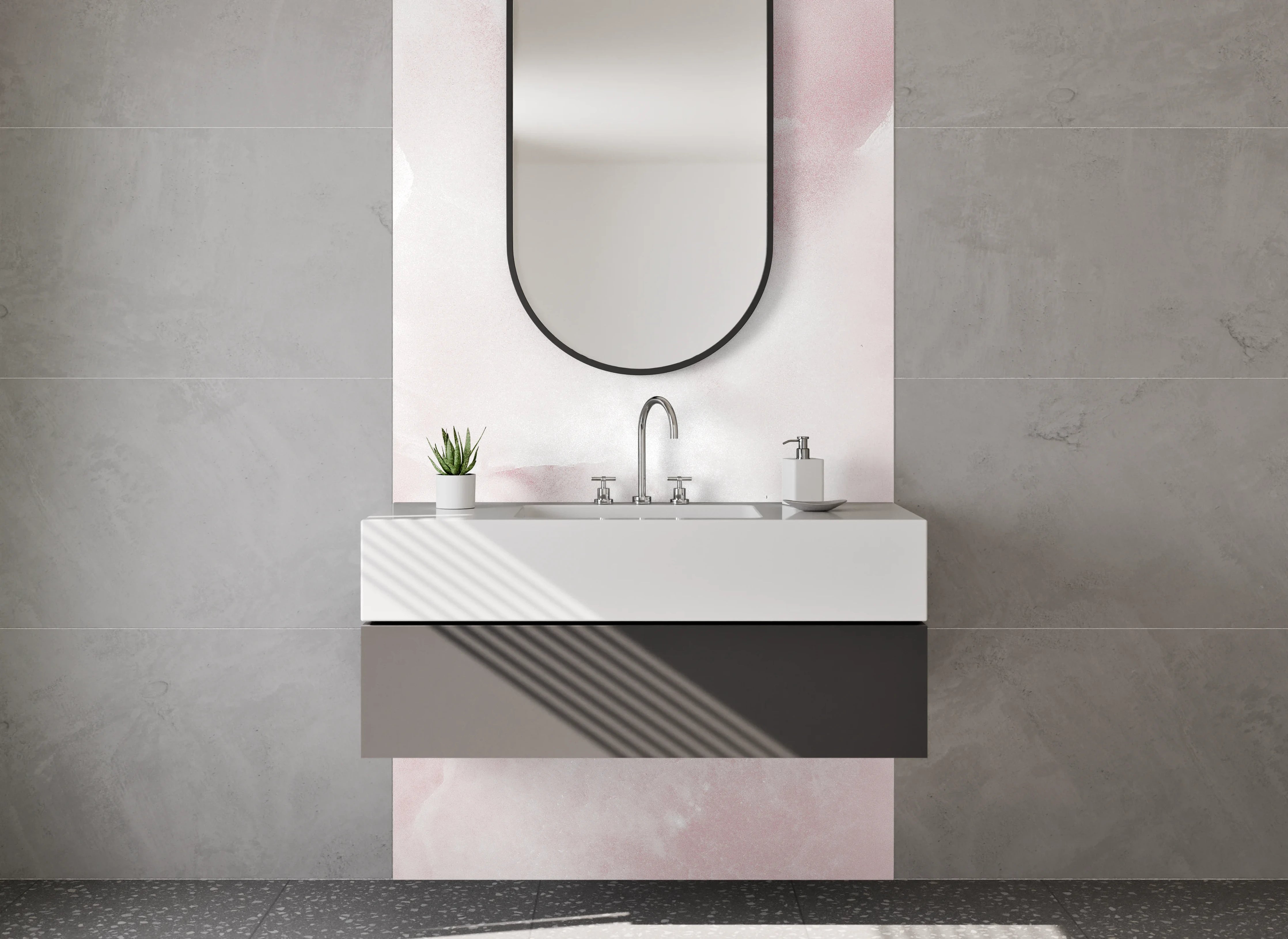 Waschbecken-Rückwand - Rosa Onyx Marmor Optik