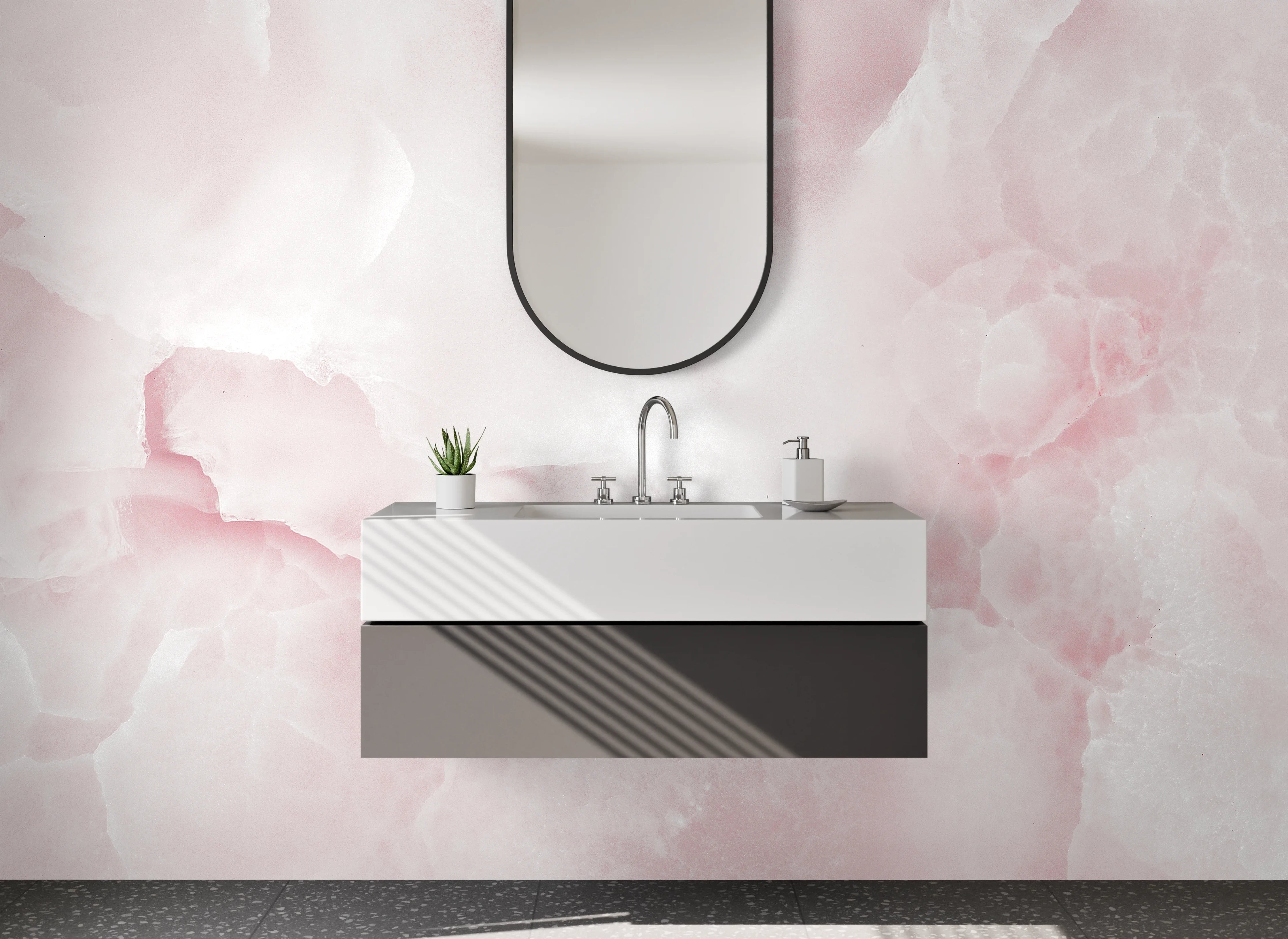 Waschbecken-Rückwand - Rosa Onyx Marmor Optik