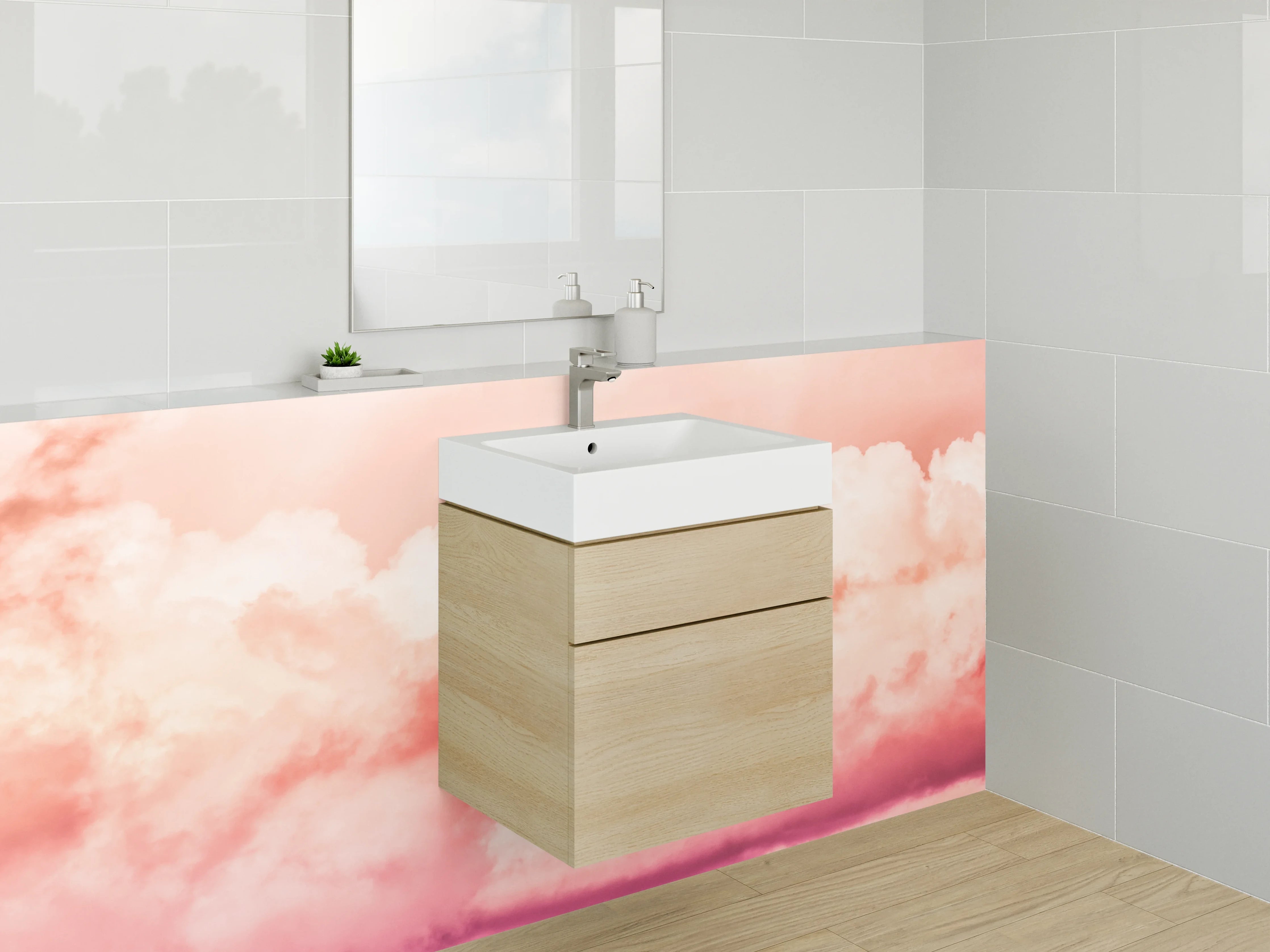 Waschbecken-Rückwand - Rosafarbene Wolken am Himmel