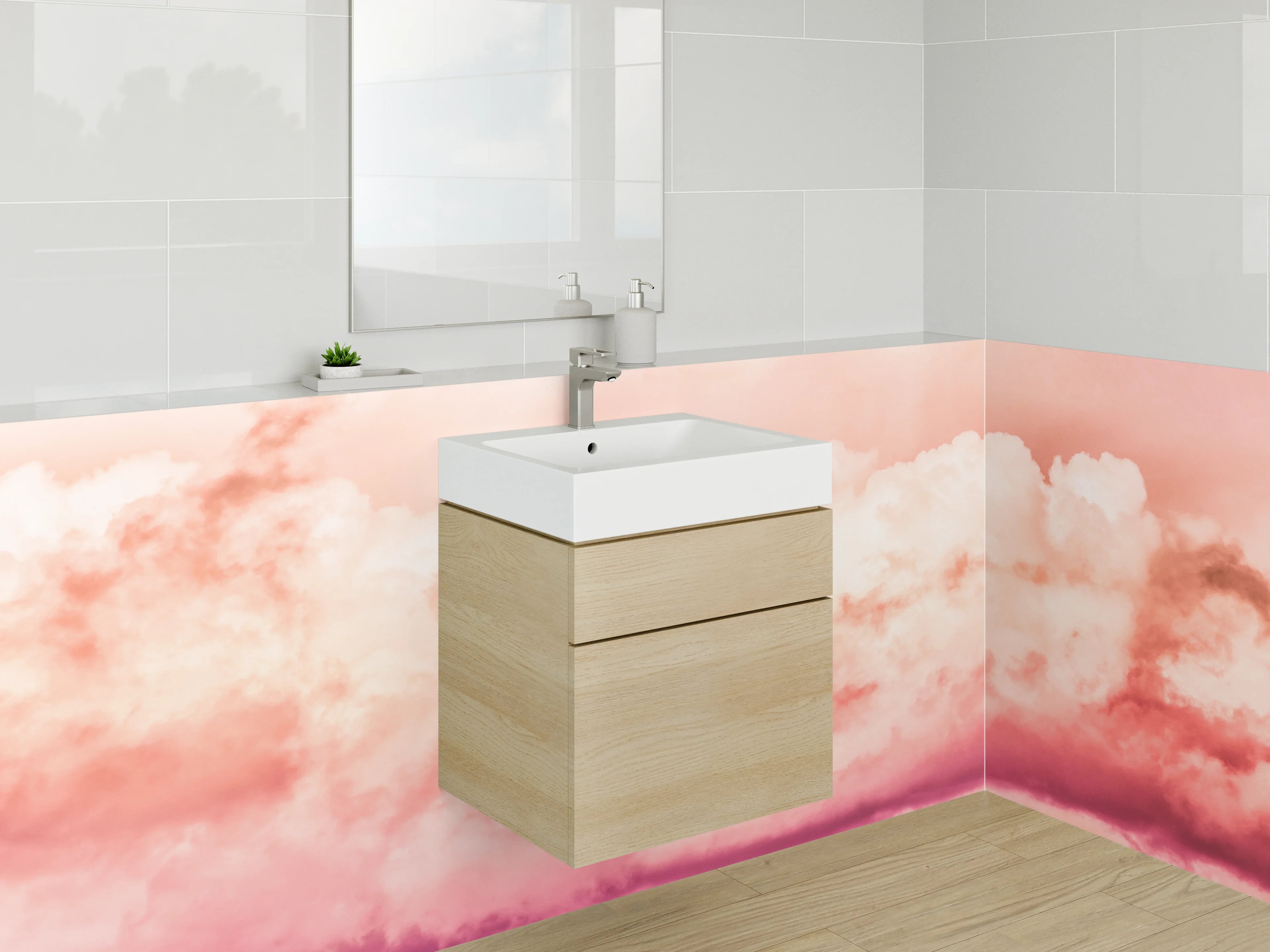 Waschbecken-Rückwand - Rosafarbene Wolken am Himmel