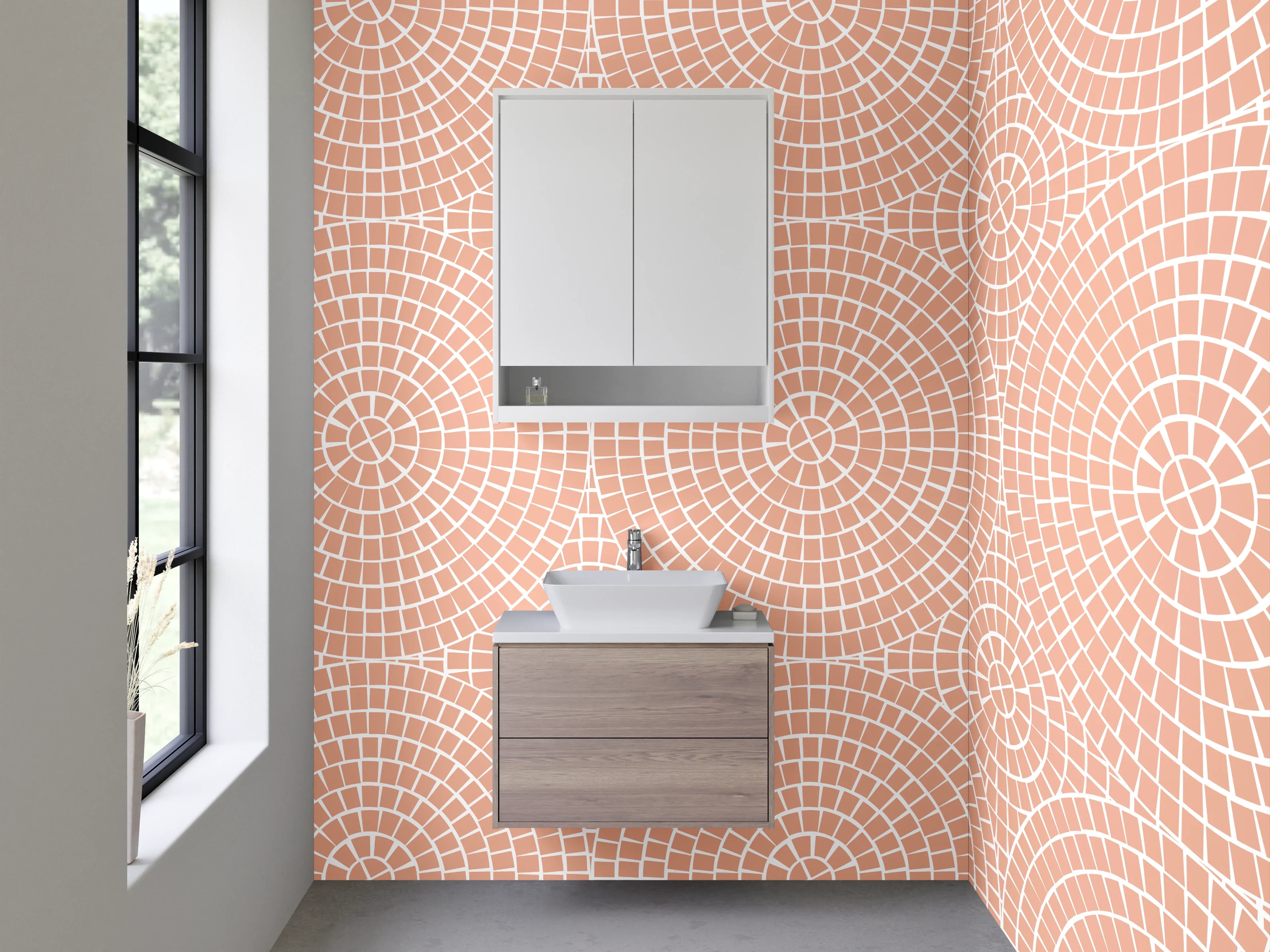 Waschbecken-Rückwand - Rosagraues Retrogeometrie-Muster