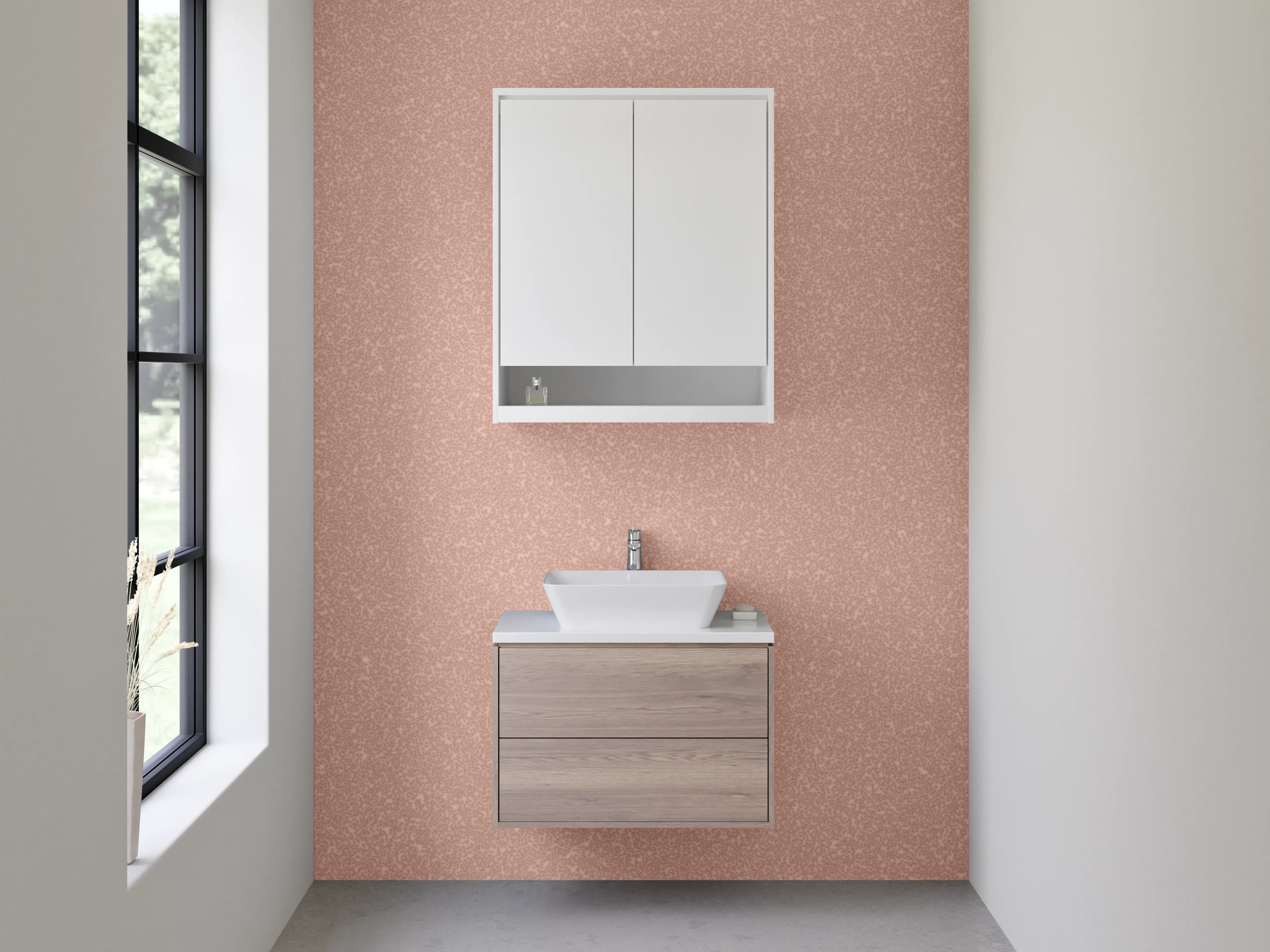 Waschbecken-Rückwand - Rosé-Rendering mit feiner Struktur