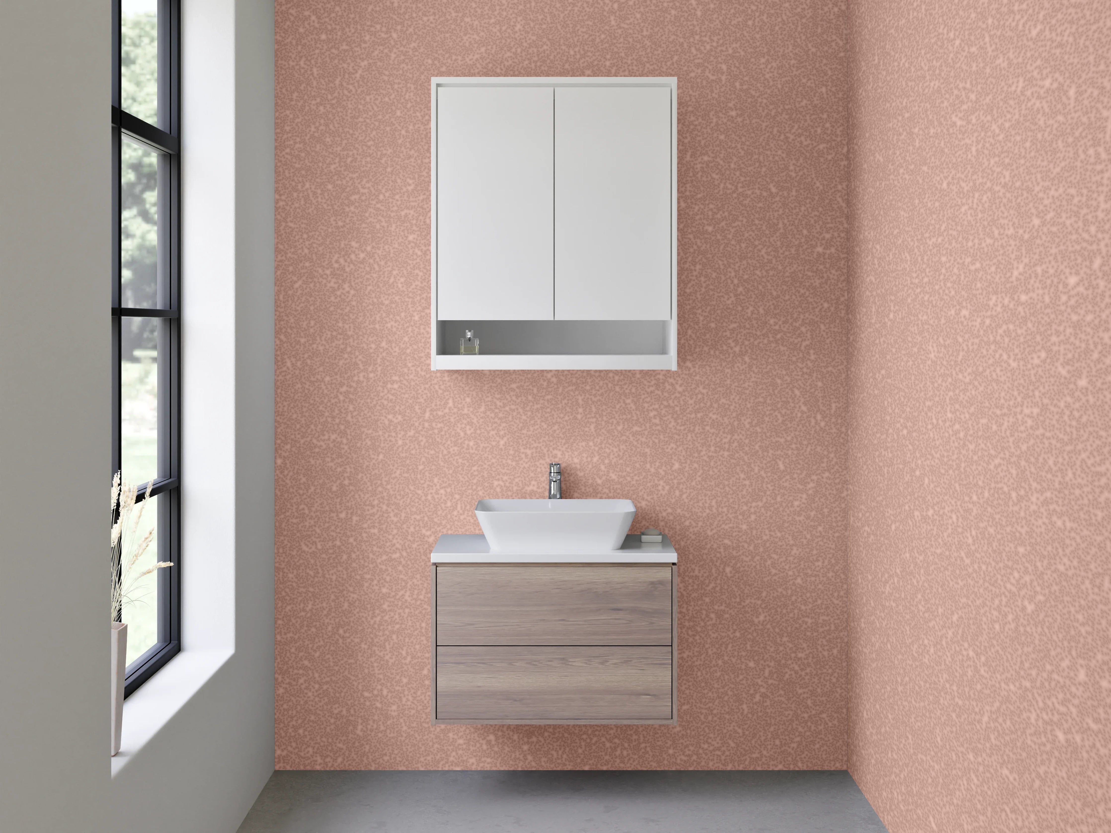 Waschbecken-Rückwand - Rosé-Rendering mit feiner Struktur