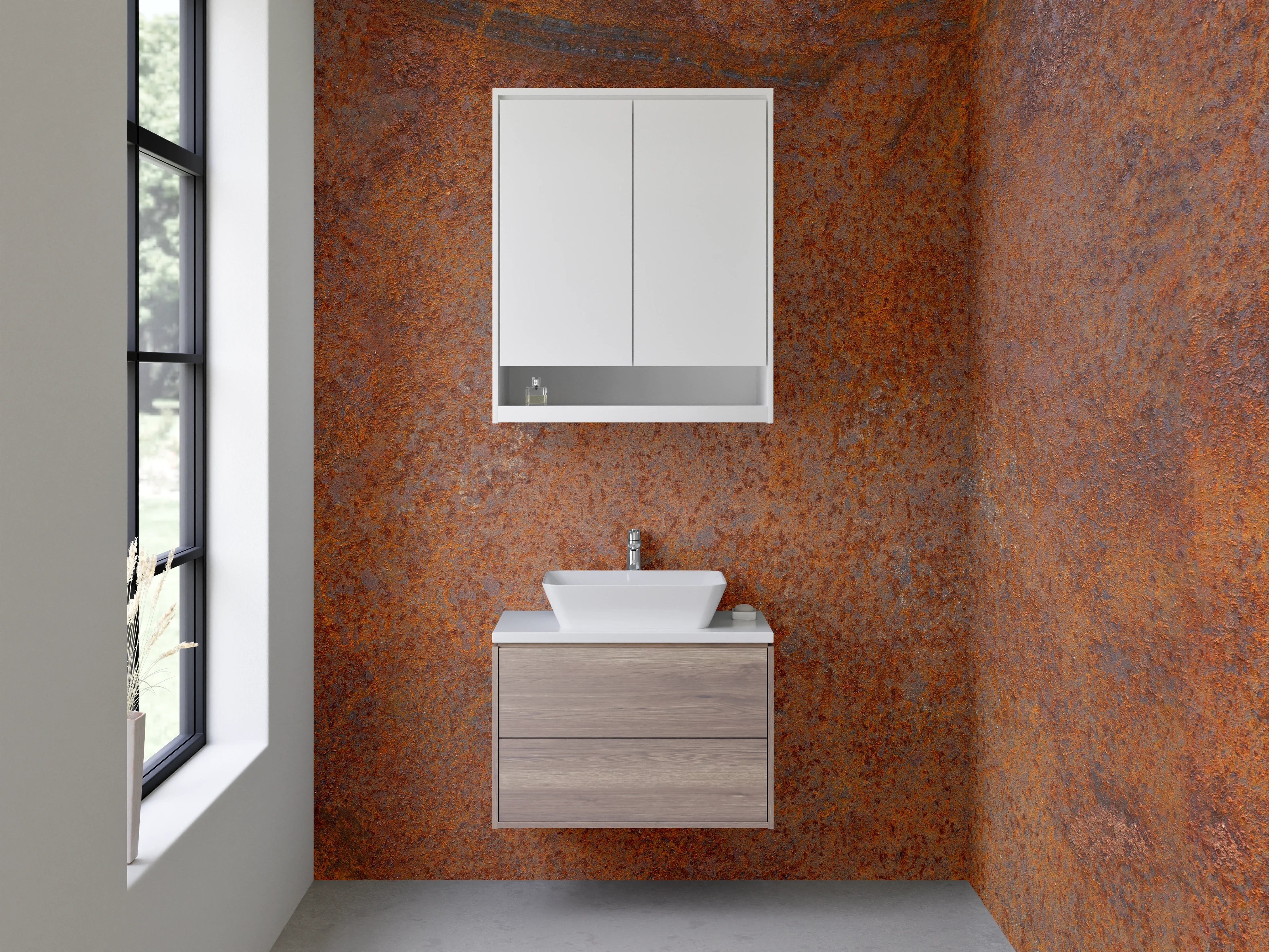 Waschbecken-Rückwand - Rostbraune Industrial-Optik für Badezimmer