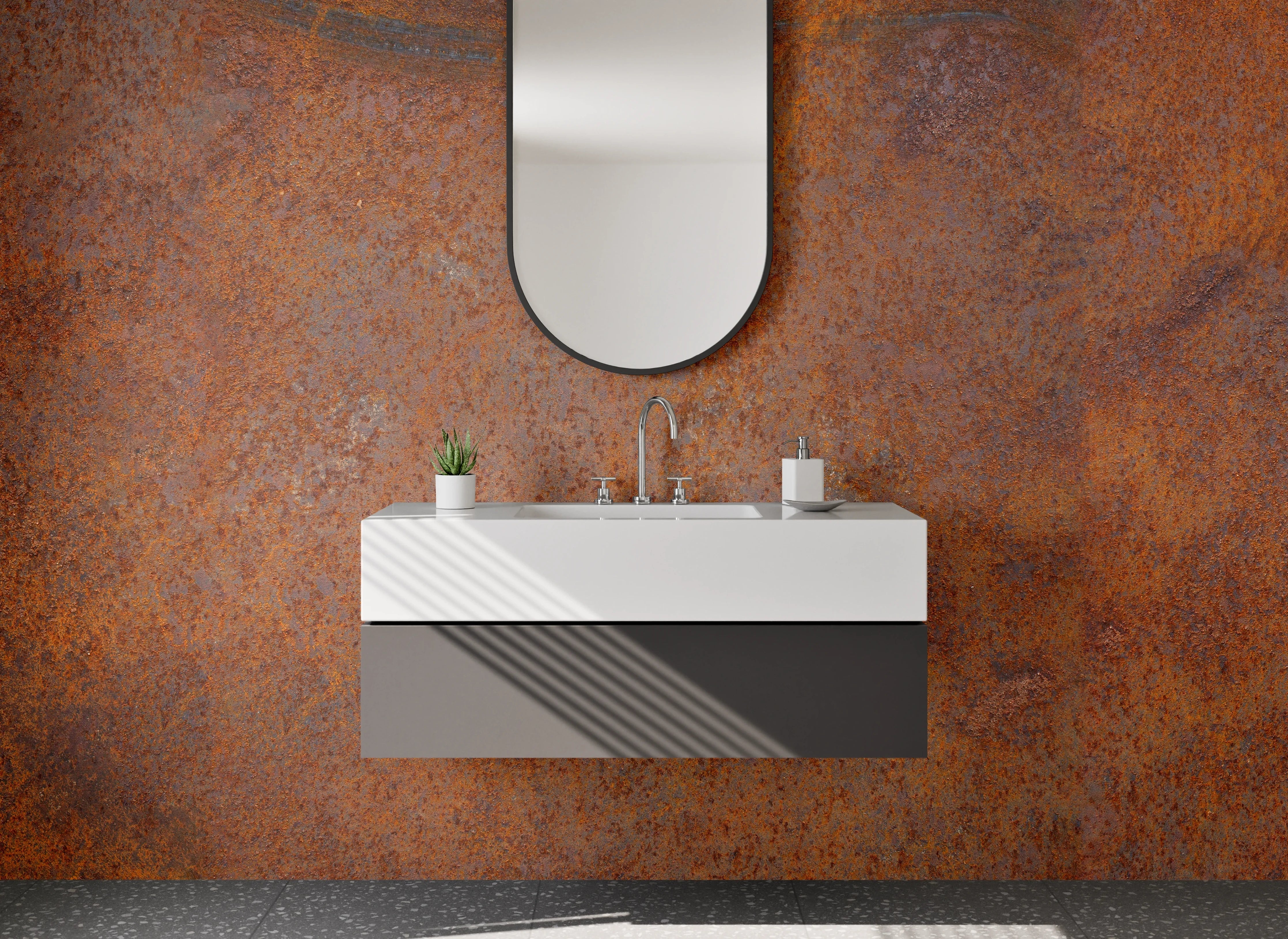 Waschbecken-Rückwand - Rostbraune Industrial-Optik für Badezimmer