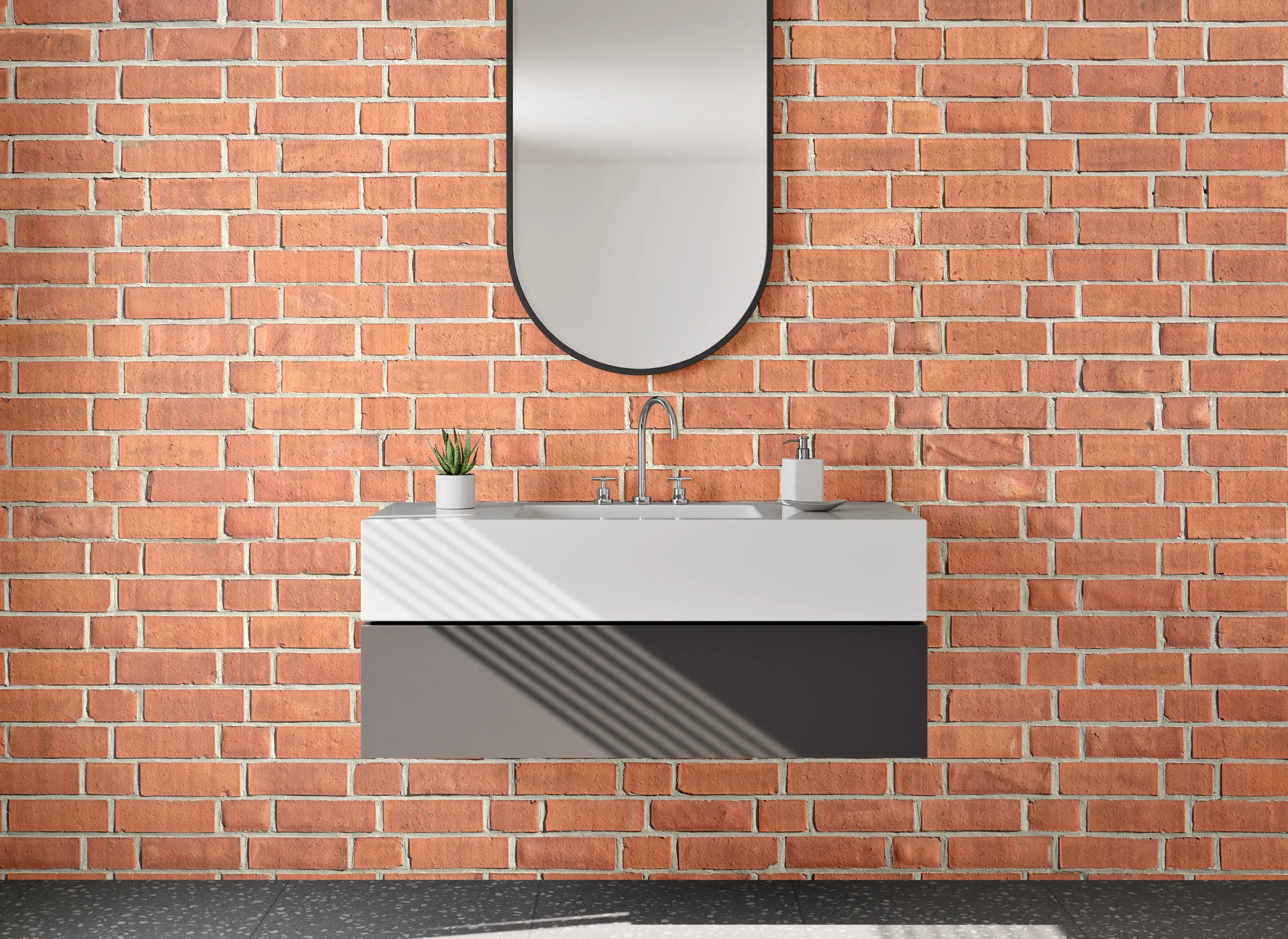 Waschbecken-Rückwand - Rote Backsteinwand – Urbanes Design