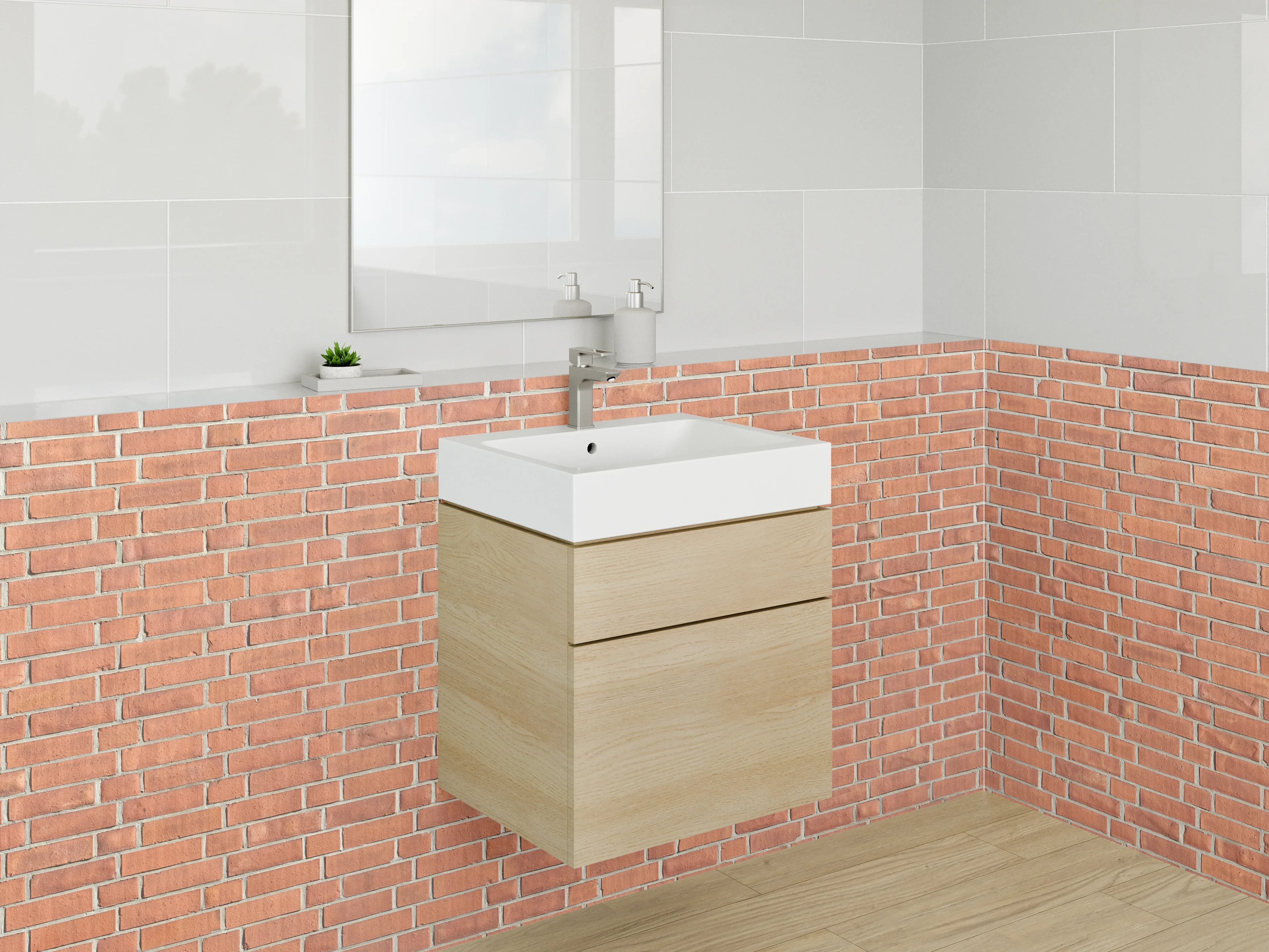 Waschbecken-Rückwand - Rote Backsteinwand – Urbanes Design
