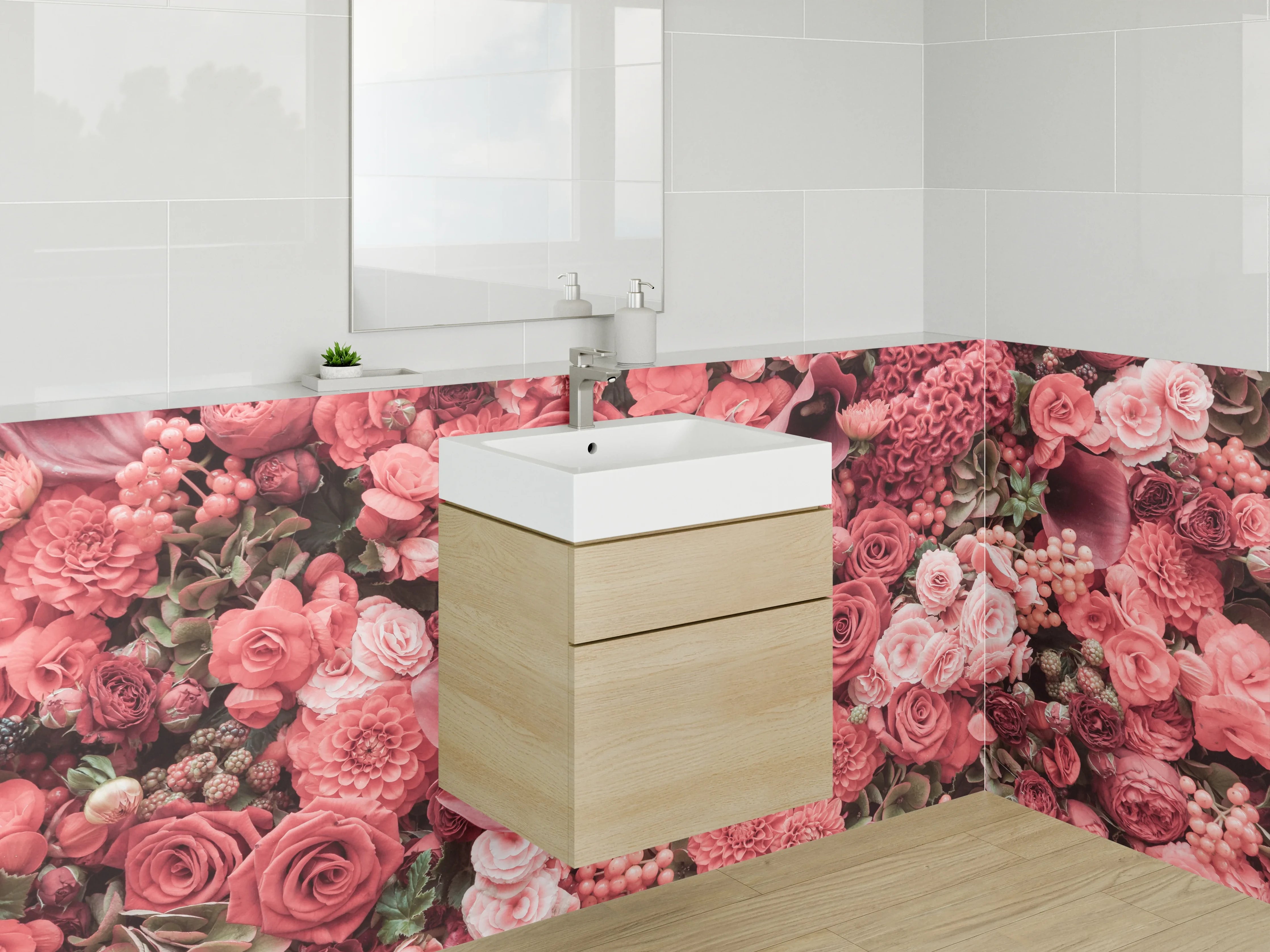 Waschbecken-Rückwand - Rote Blumen Collage Fotodruck
